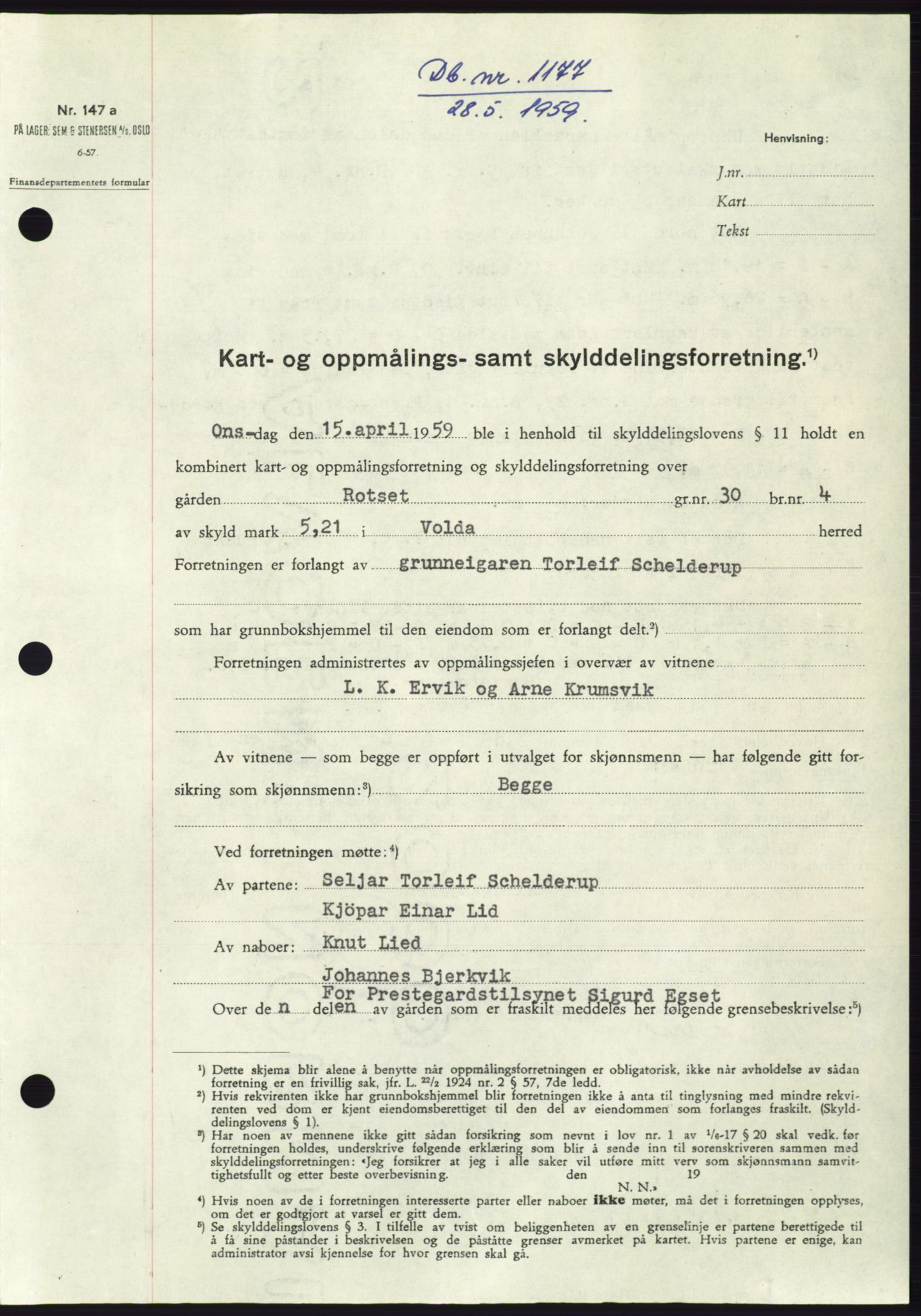 Søre Sunnmøre sorenskriveri, SAT/A-4122/1/2/2C/L0112: Pantebok nr. 38A, 1959-1959, Dagboknr: 1177/1959