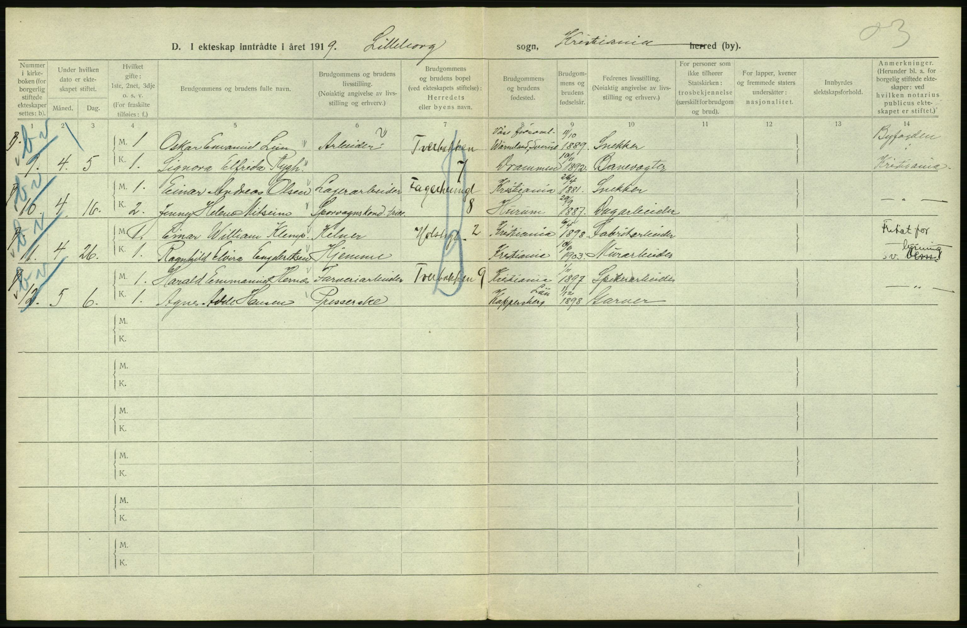 Statistisk sentralbyrå, Sosiodemografiske emner, Befolkning, AV/RA-S-2228/D/Df/Dfb/Dfbi/L0009: Kristiania: Gifte, 1919, s. 558