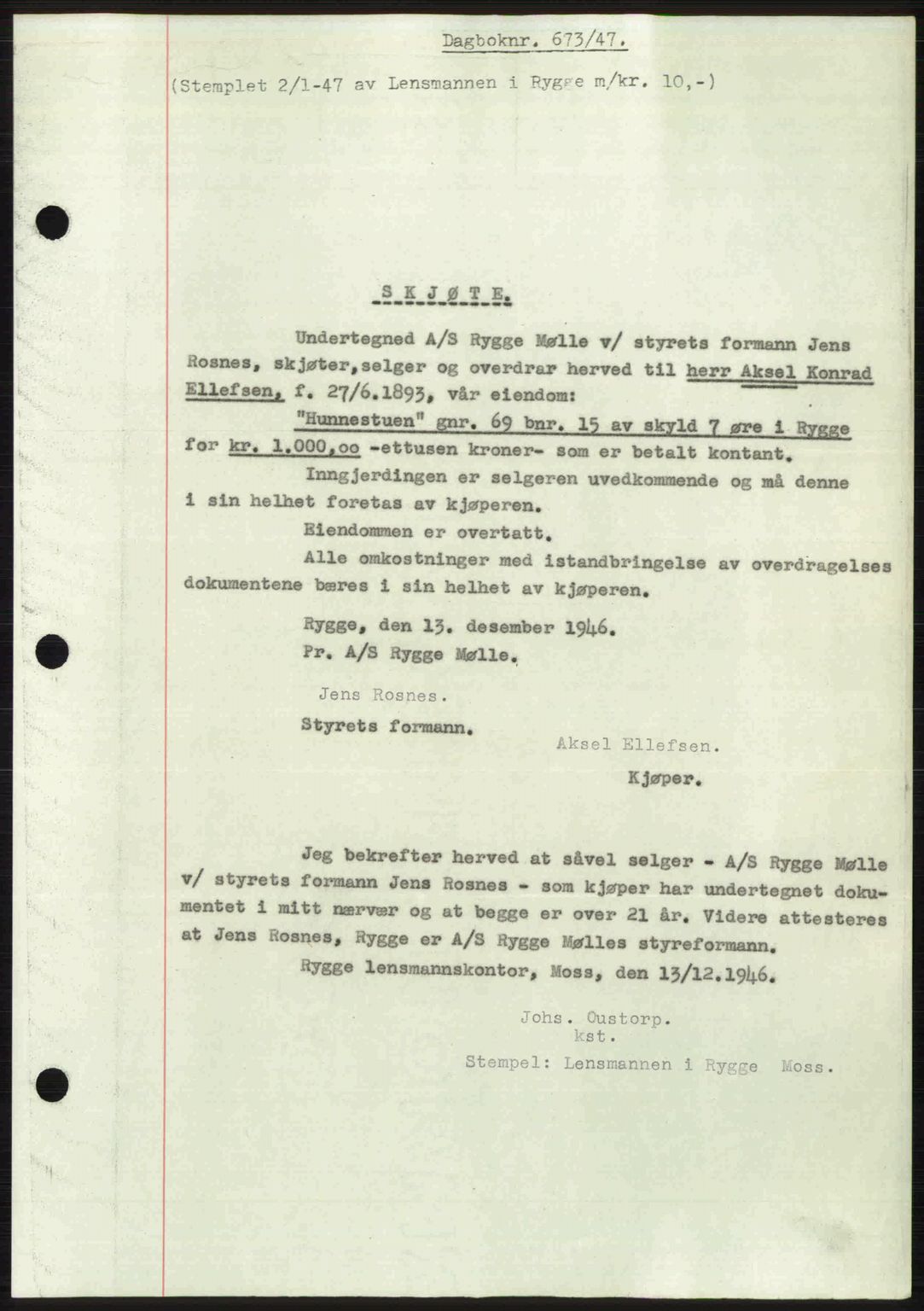 Moss sorenskriveri, SAO/A-10168: Pantebok nr. A17, 1947-1947, Dagboknr: 673/1947