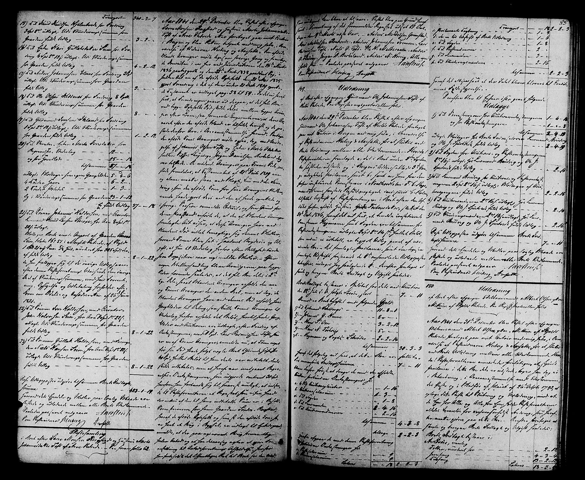 Nordhordland sorenskrivar, AV/SAB-A-2901/1/H/Hd/Hda/L0001a: Skifteutlodningsprotokollar, 1841-1845, s. 84b-85a