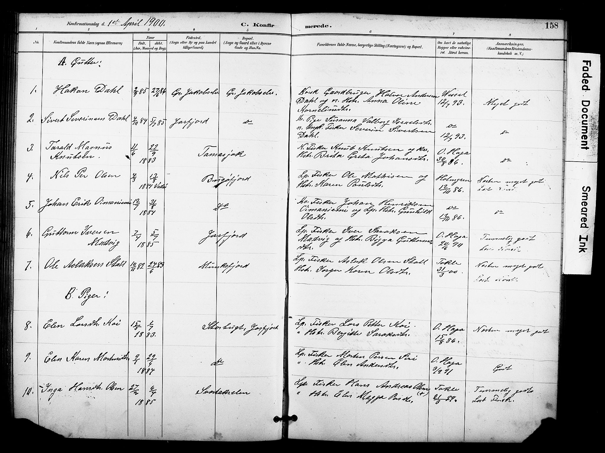 Sør-Varanger sokneprestkontor, AV/SATØ-S-1331/H/Hb/L0004klokker: Klokkerbok nr. 4, 1891-1912, s. 158