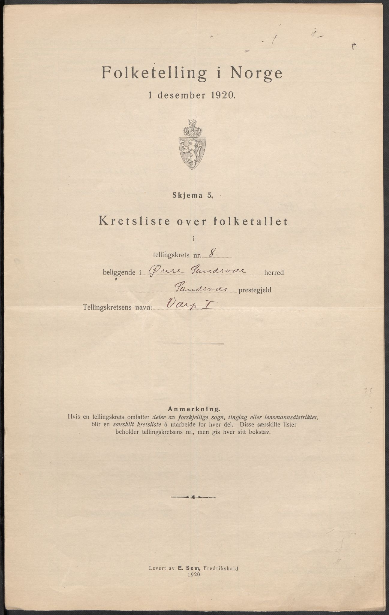 SAKO, Folketelling 1920 for 0630 Øvre Sandsvær herred, 1920, s. 24