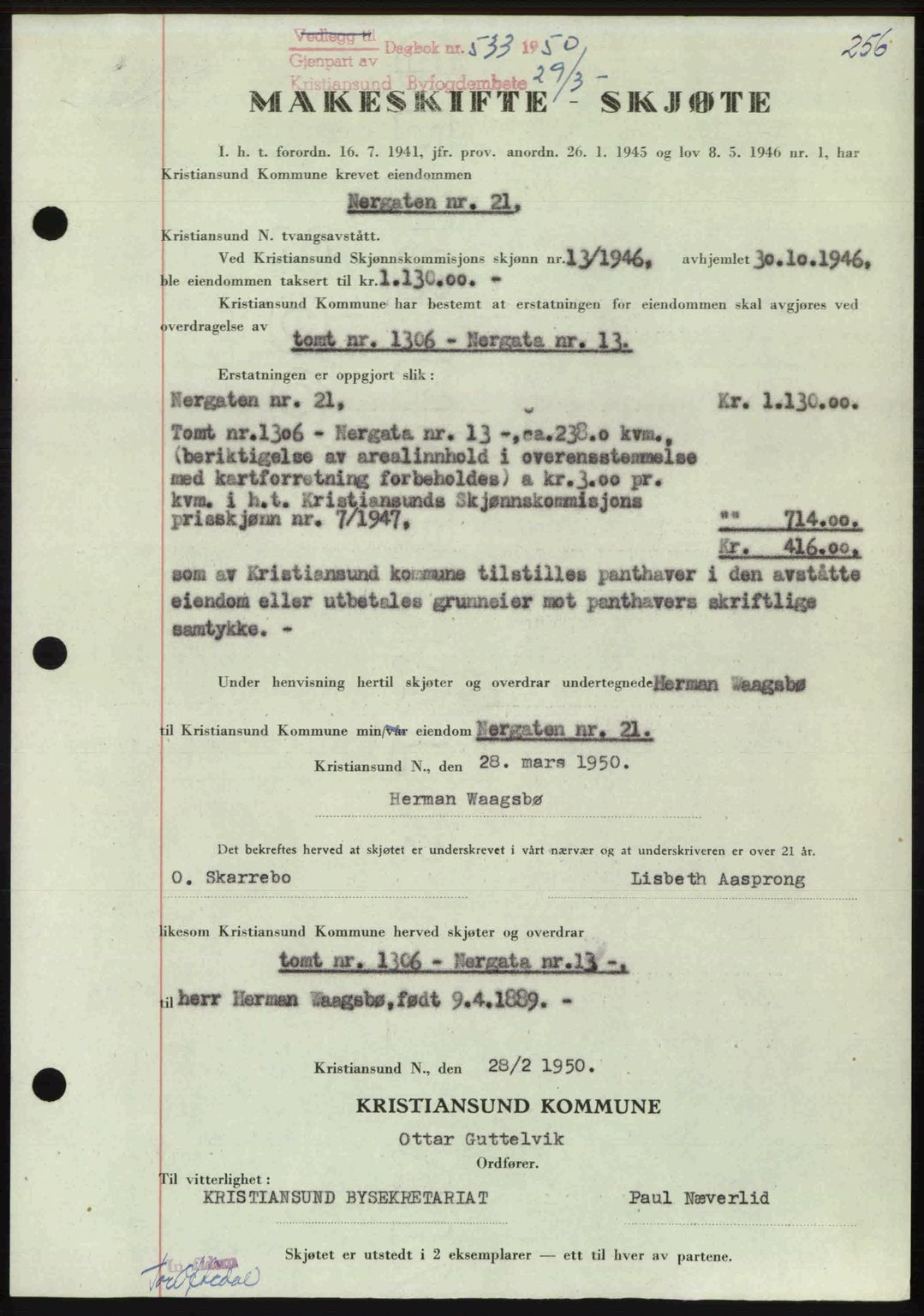 Kristiansund byfogd, AV/SAT-A-4587/A/27: Pantebok nr. 46, 1949-1950, Dagboknr: 533/1950