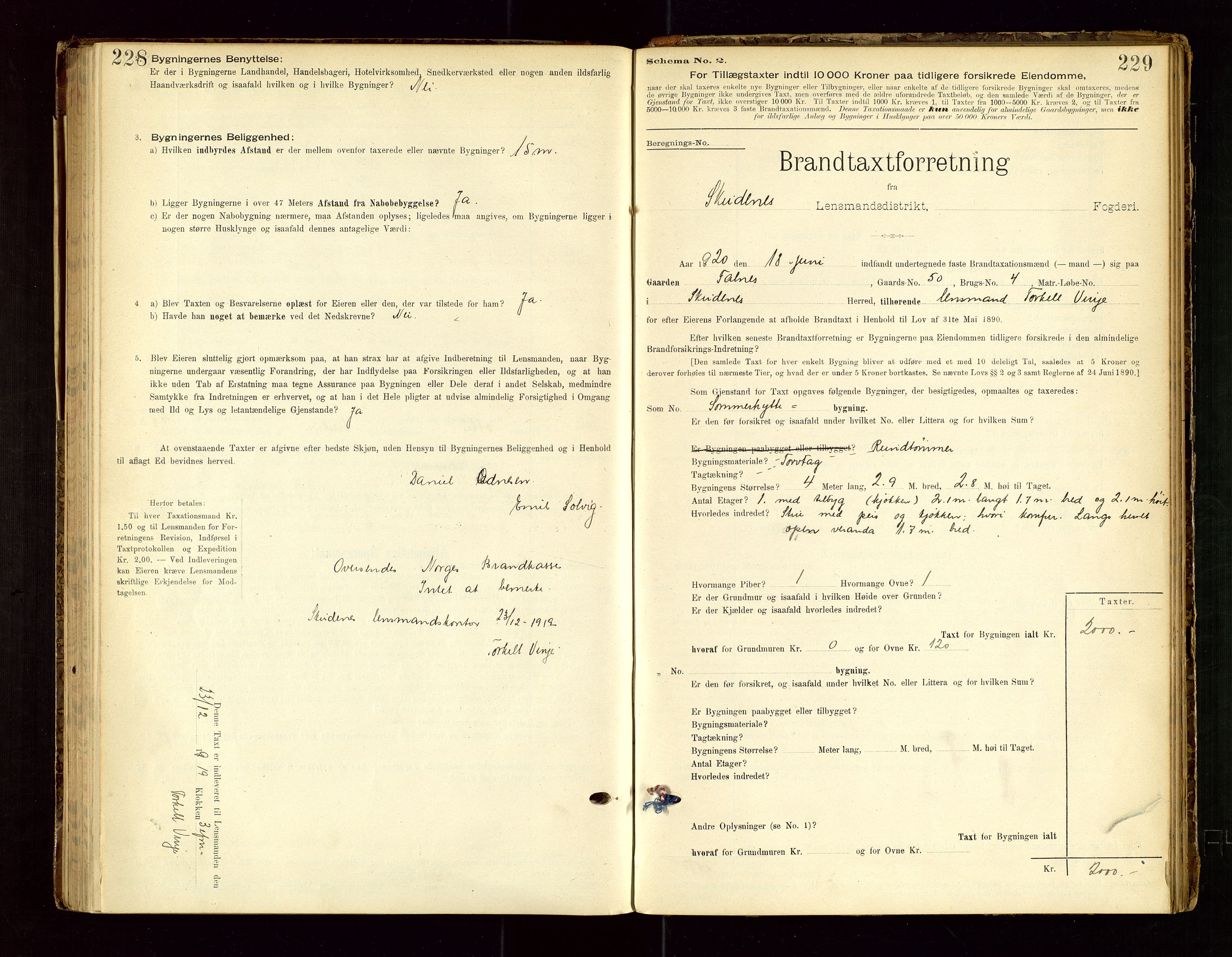 Skudenes lensmannskontor, SAST/A-100444/Gob/L0001: "Brandtaxationsprotokoll", 1895-1924, s. 228-229