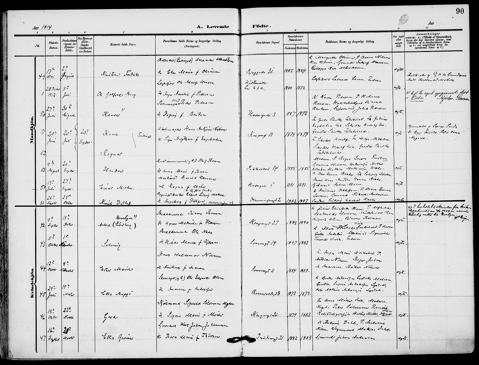 Sandefjord kirkebøker, AV/SAKO-A-315/F/Fa/L0005: Ministerialbok nr. 5, 1906-1915, s. 90