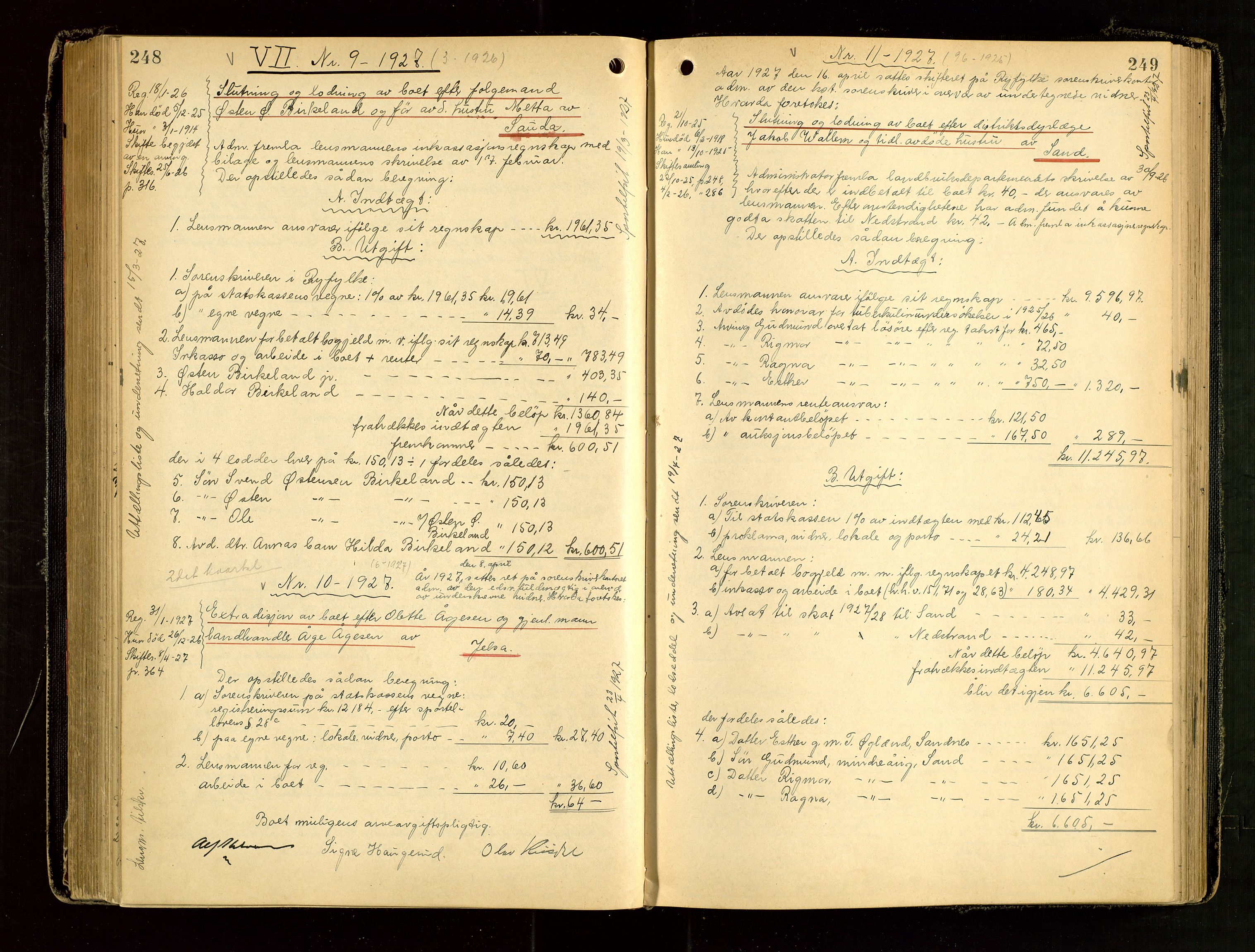 Ryfylke tingrett, AV/SAST-A-100055/001/IV/IVG/L0006: Skifteutlodningsprotokoll Med register, 1924-1929, s. 248-249