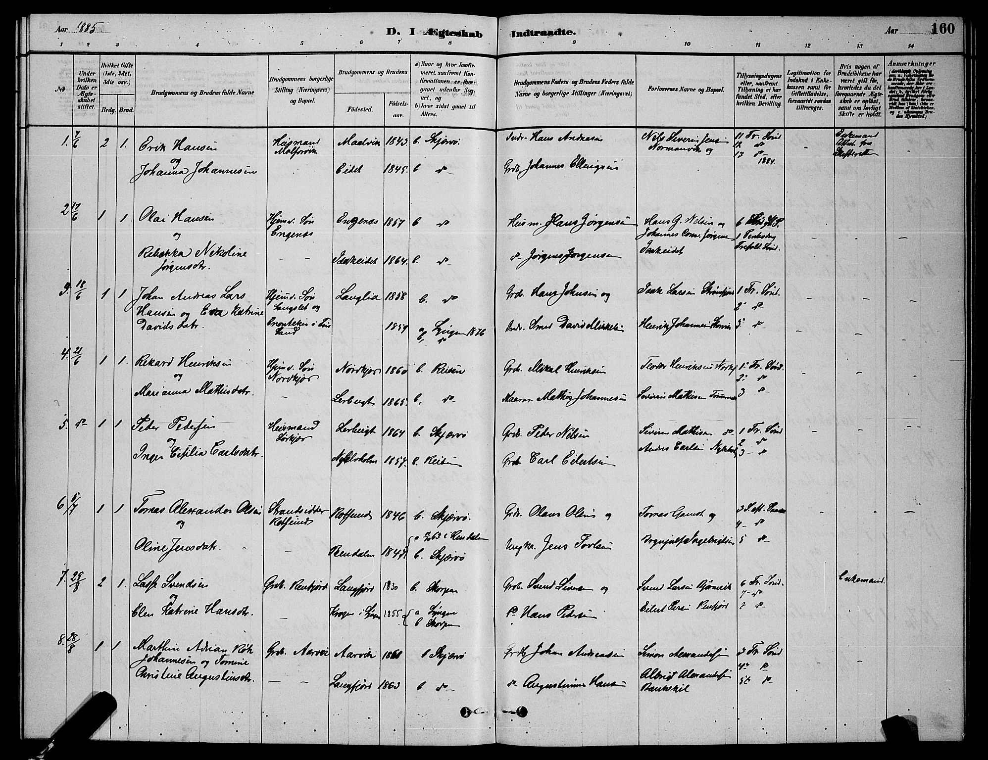 Skjervøy sokneprestkontor, SATØ/S-1300/H/Ha/Hab/L0006klokker: Klokkerbok nr. 6, 1878-1888, s. 160