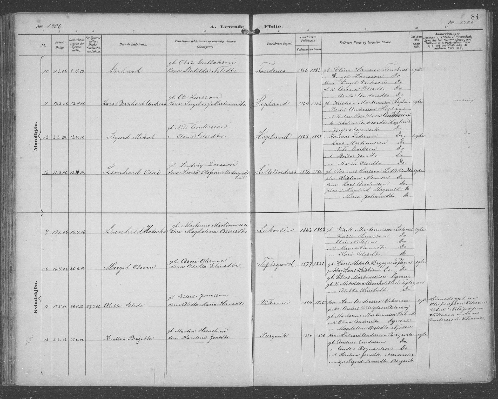 Lindås Sokneprestembete, AV/SAB-A-76701/H/Hab/Habc/L0004: Klokkerbok nr. C 4, 1894-1910, s. 84