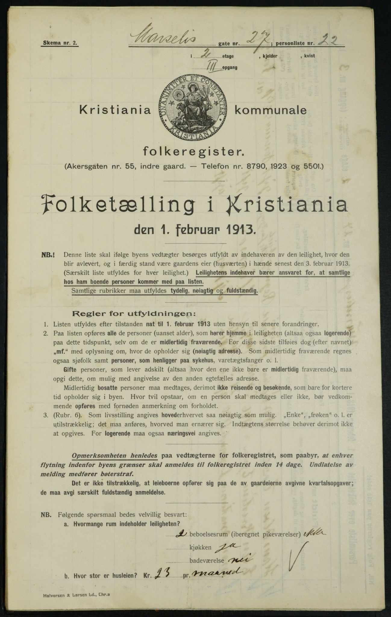 OBA, Kommunal folketelling 1.2.1913 for Kristiania, 1913, s. 64282