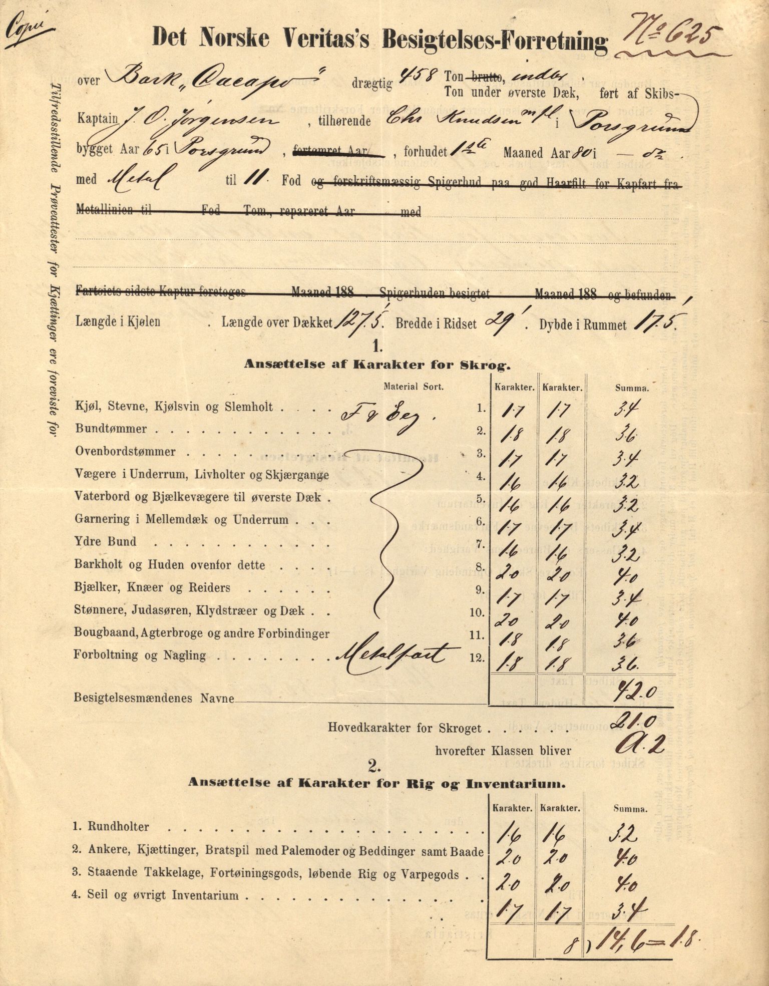 Pa 63 - Østlandske skibsassuranceforening, VEMU/A-1079/G/Ga/L0016/0011: Havaridokumenter / Elise, Dux, Dagmar, Dacapo, Louis, Iphignia, 1883, s. 47