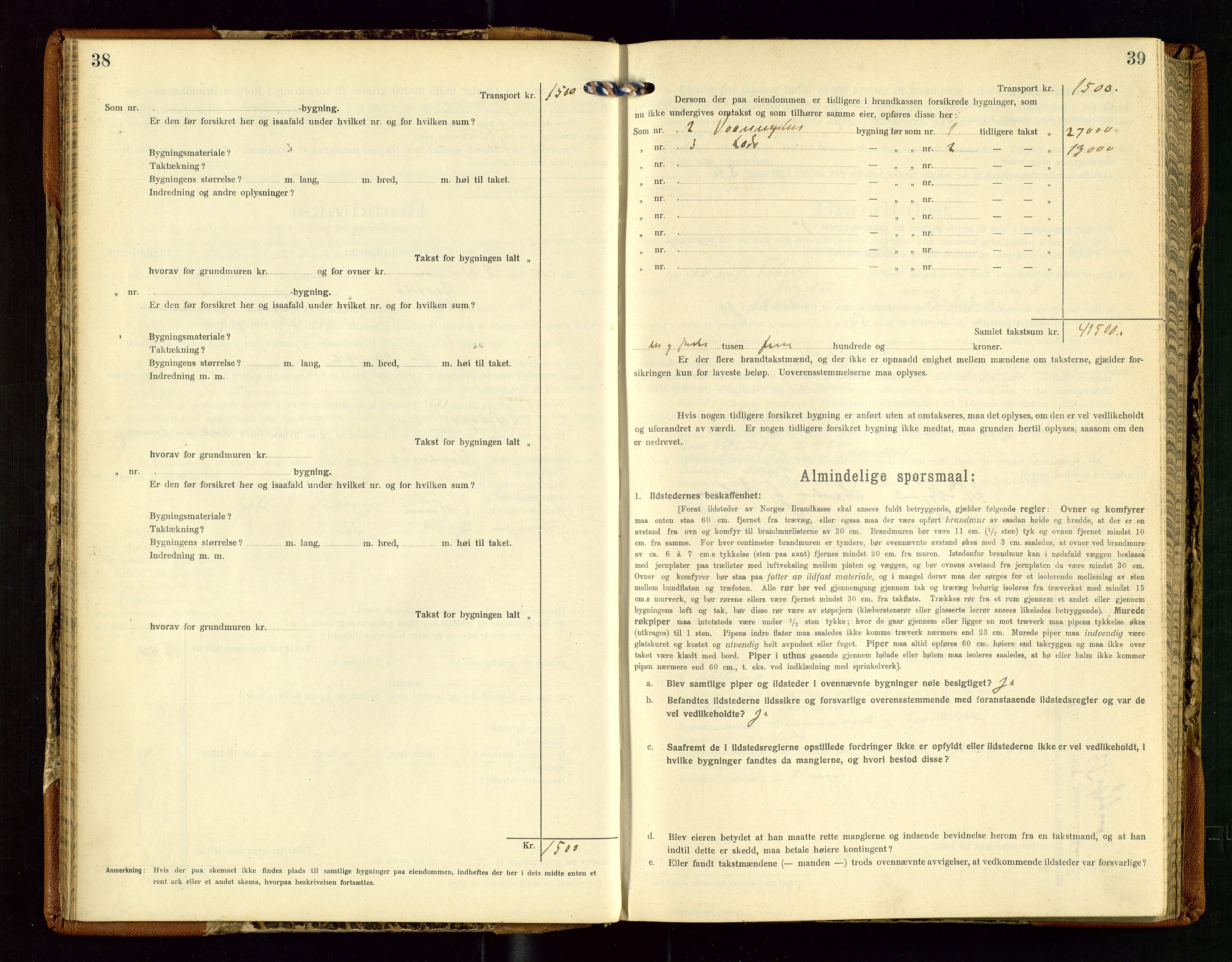 Torvestad lensmannskontor, SAST/A-100307/1/Gob/L0005: "Brandtaxationsprotokol for Torvestad Lensmannsdistrikt", 1915-1928, s. 38-39