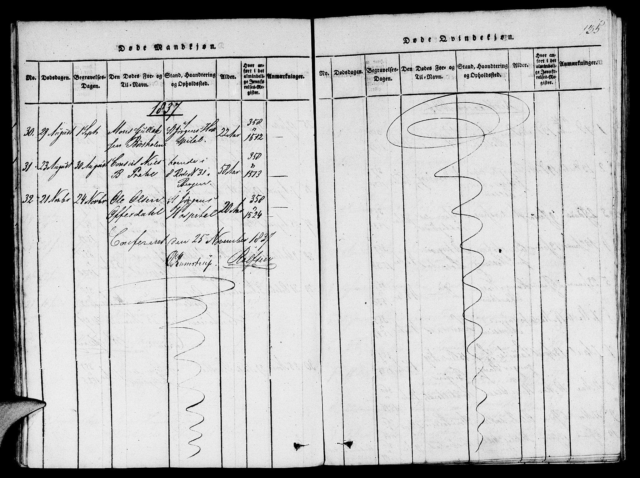 St. Jørgens hospital og Årstad sokneprestembete, AV/SAB-A-99934: Klokkerbok nr. A 1, 1816-1843, s. 135