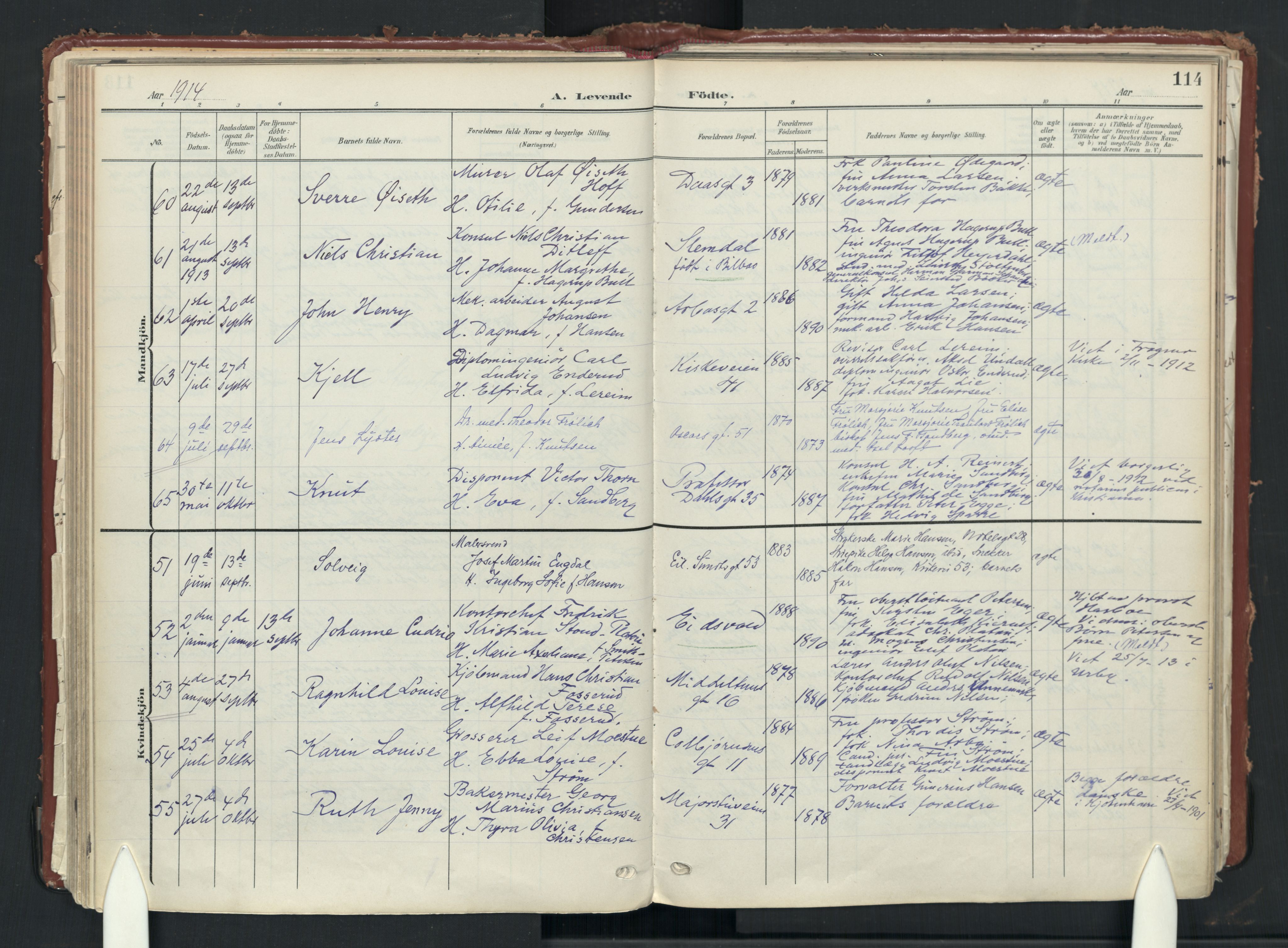 Uranienborg prestekontor Kirkebøker, AV/SAO-A-10877/F/Fa/L0010: Ministerialbok nr. 10, 1907-1928, s. 114