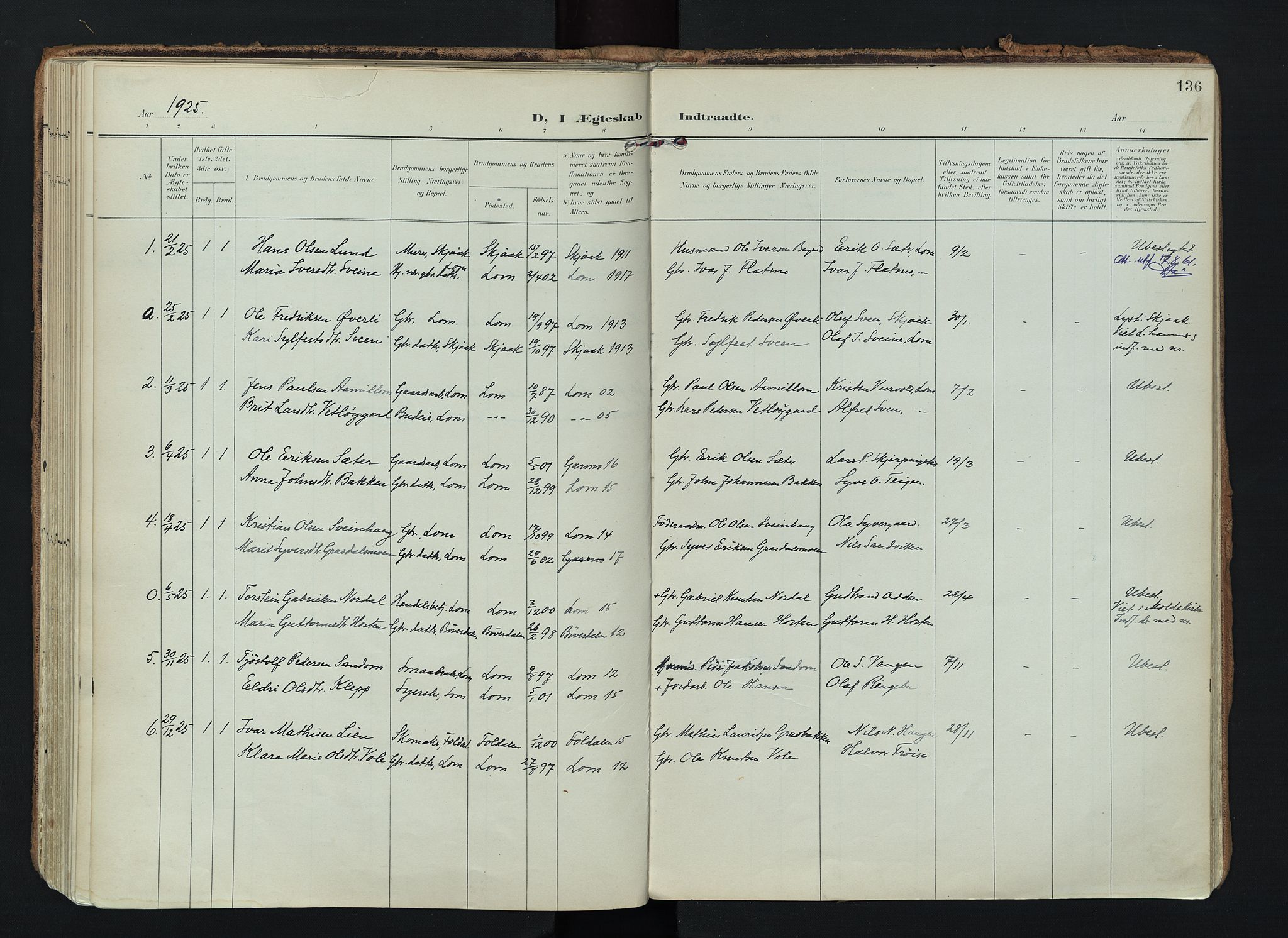 Lom prestekontor, AV/SAH-PREST-070/K/L0010: Ministerialbok nr. 10, 1899-1926, s. 136