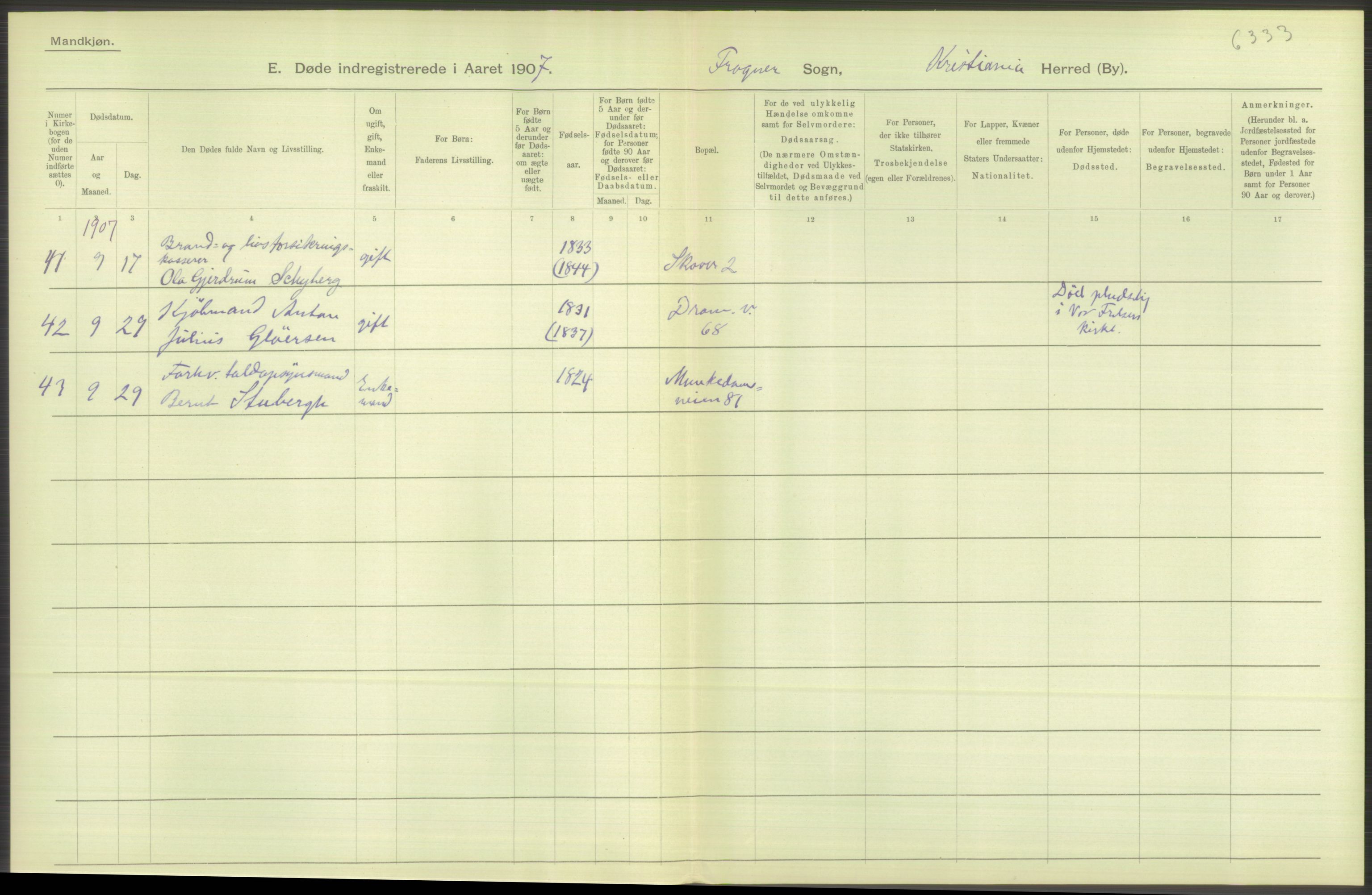 Statistisk sentralbyrå, Sosiodemografiske emner, Befolkning, AV/RA-S-2228/D/Df/Dfa/Dfae/L0010: Kristiania: Døde, dødfødte, 1907, s. 520