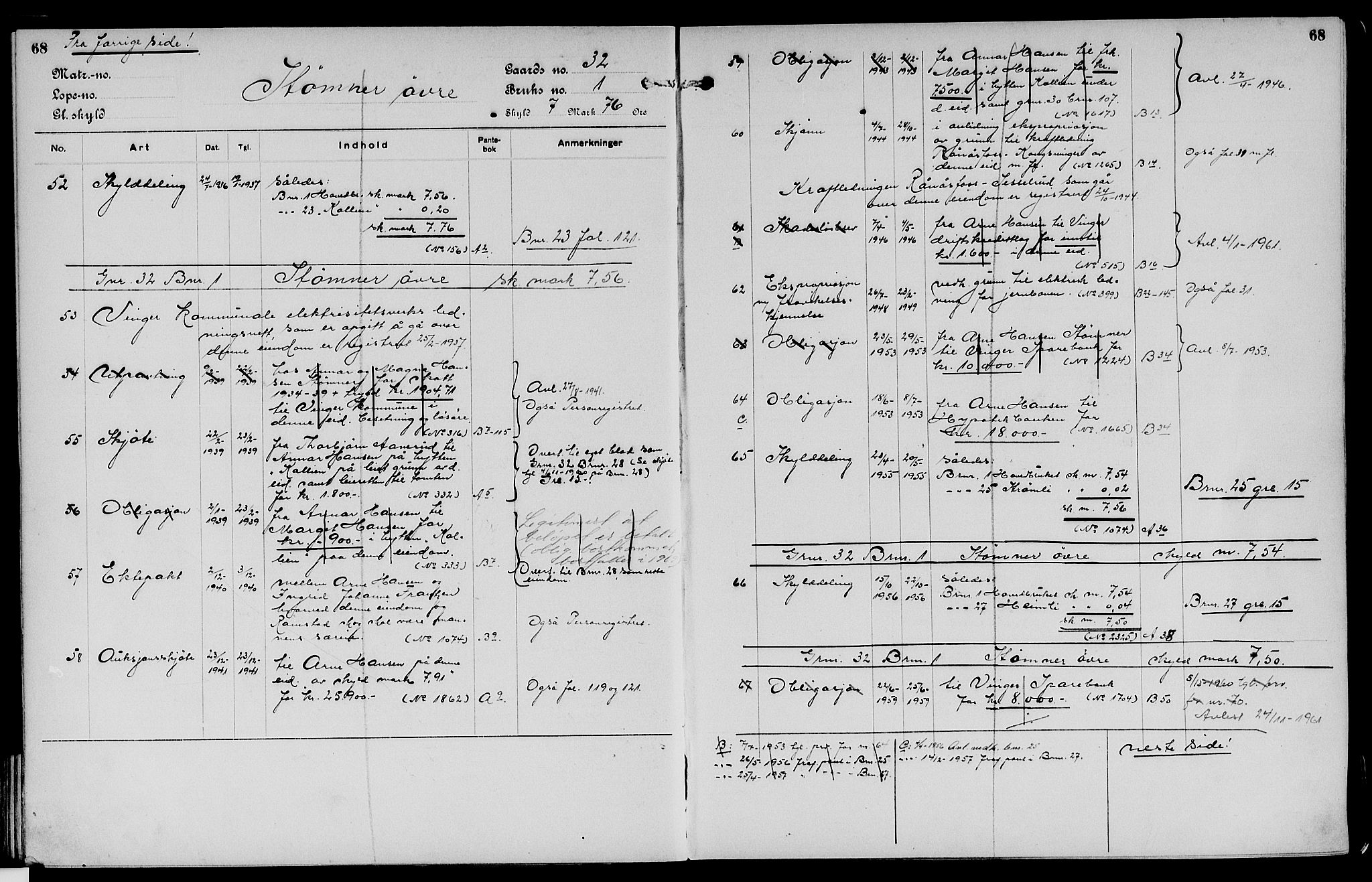 Vinger og Odal sorenskriveri, SAH/TING-022/H/Ha/Hac/Hacc/L0006: Panteregister nr. 3.6, 1923, s. 68