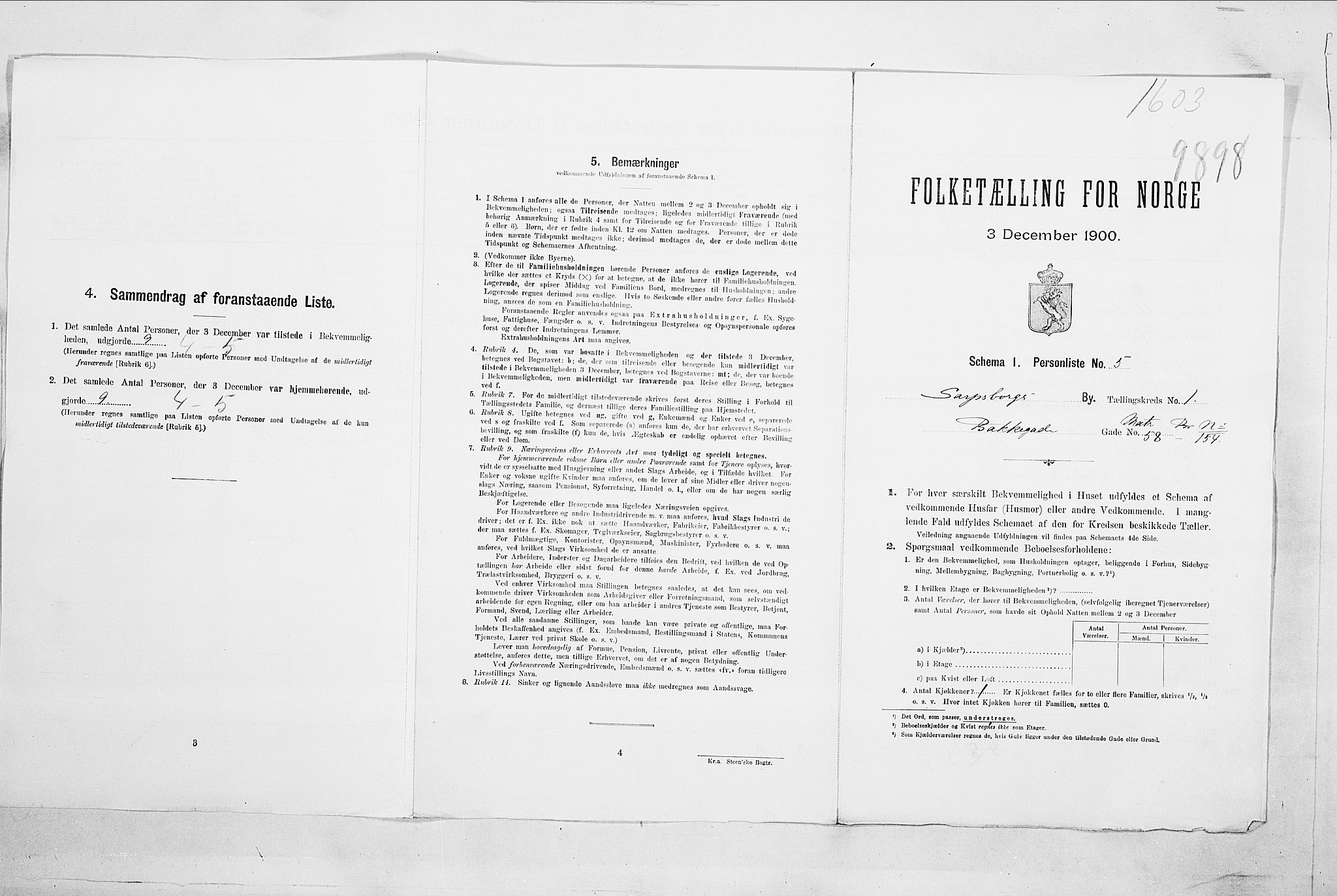 SAO, Folketelling 1900 for 0102 Sarpsborg kjøpstad, 1900