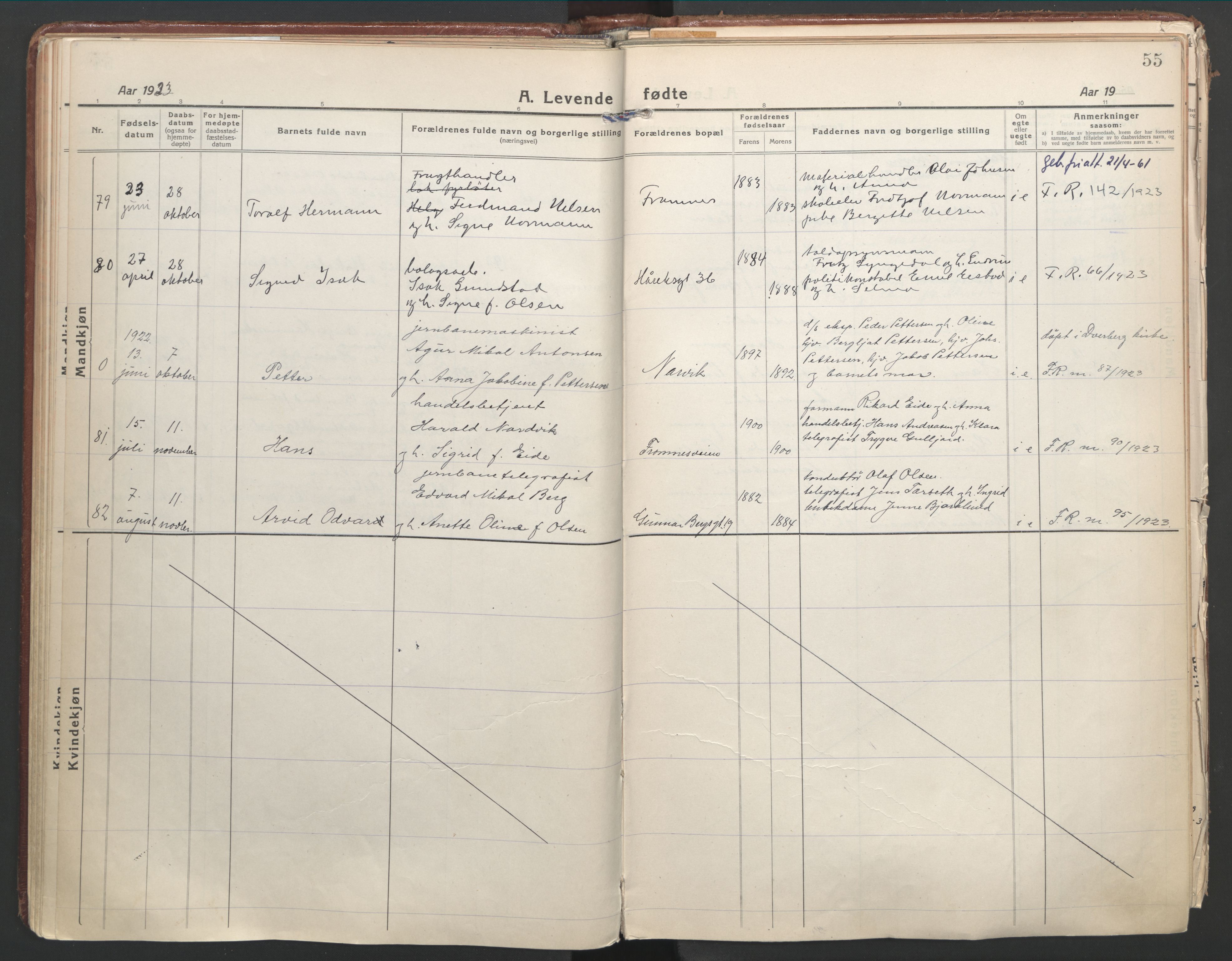 Ministerialprotokoller, klokkerbøker og fødselsregistre - Nordland, AV/SAT-A-1459/871/L1003: Ministerialbok nr. 871A19, 1921-1930, s. 55