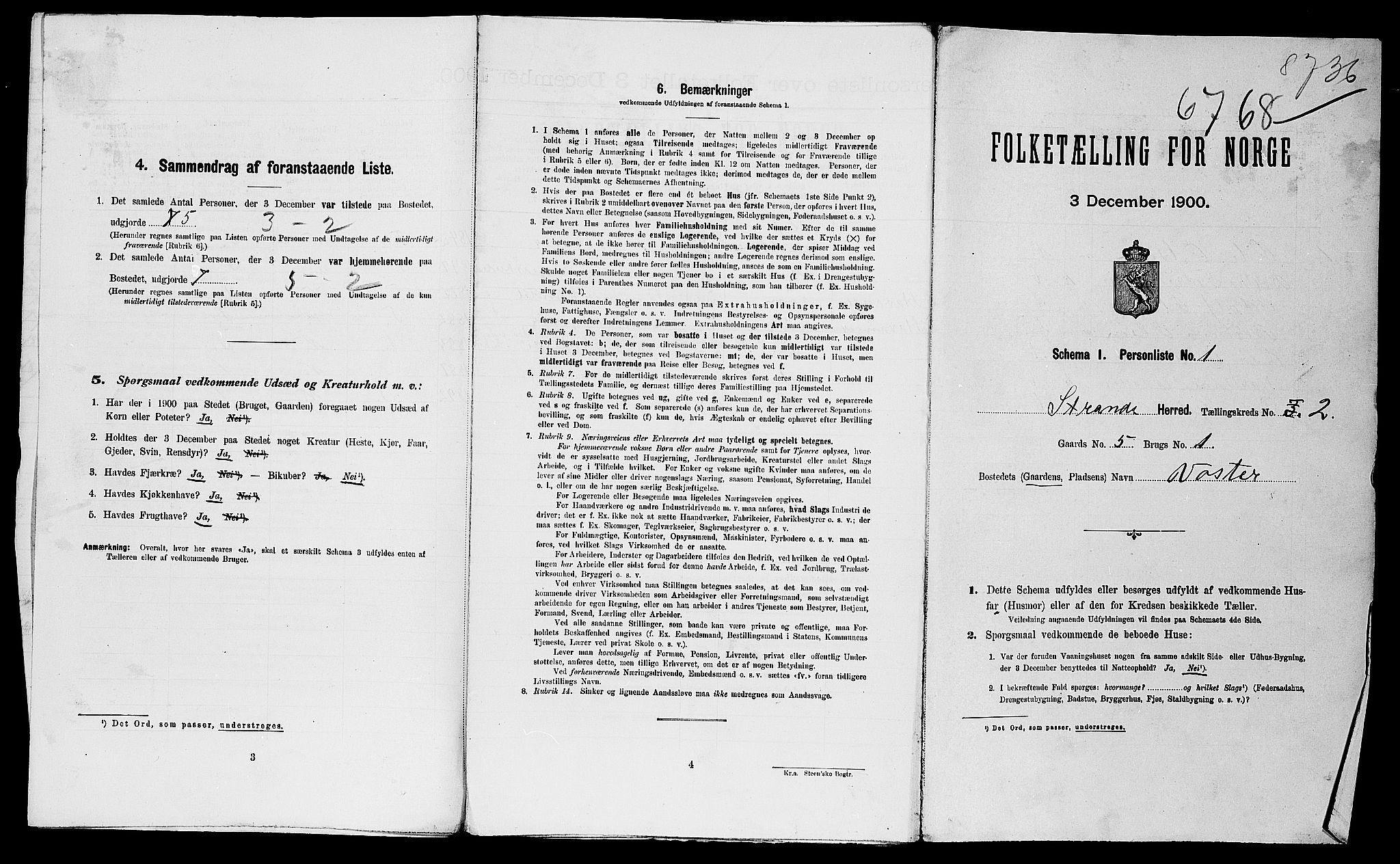 SAST, Folketelling 1900 for 1130 Strand herred, 1900, s. 68