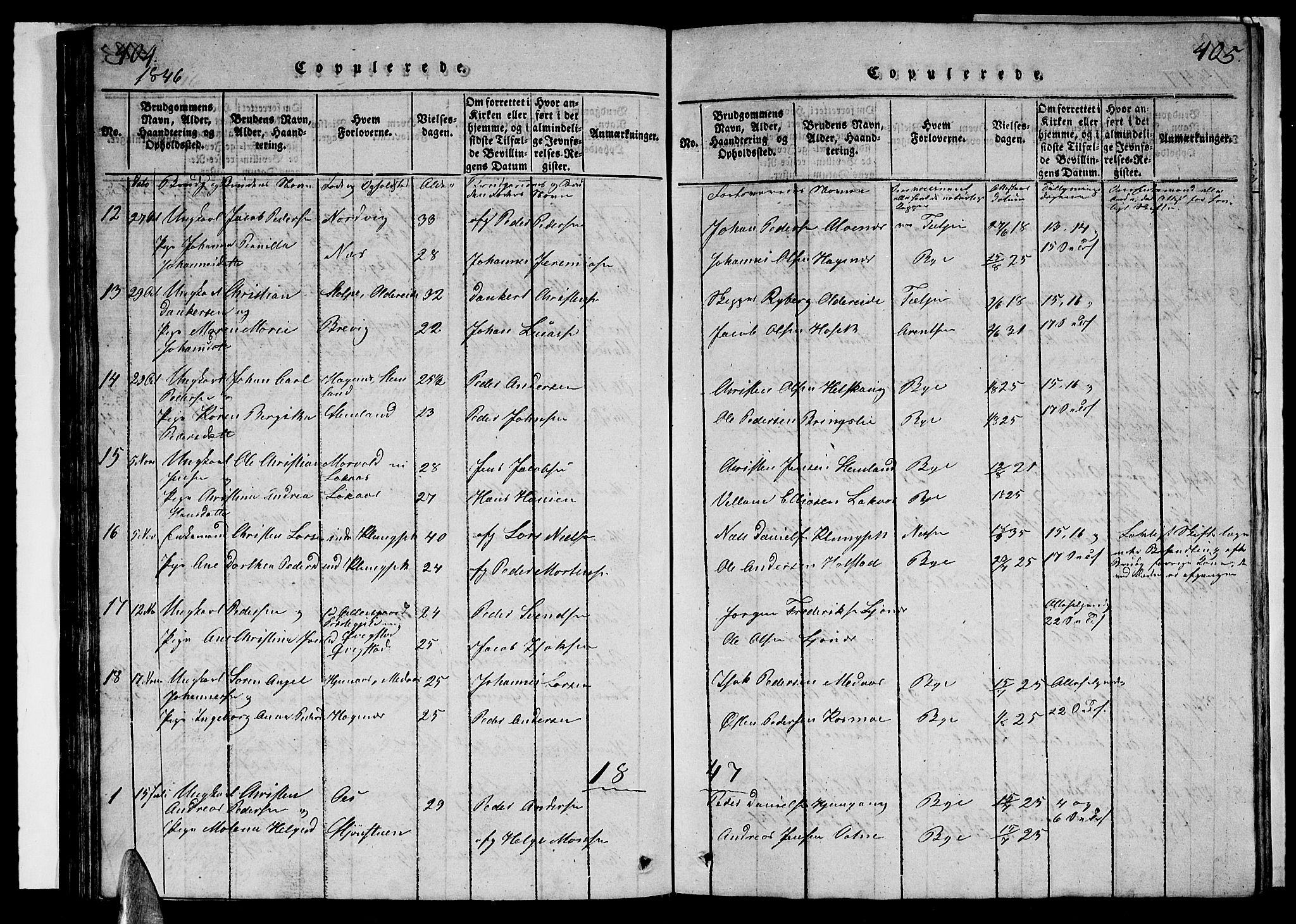 Ministerialprotokoller, klokkerbøker og fødselsregistre - Nordland, SAT/A-1459/852/L0752: Klokkerbok nr. 852C03, 1840-1855, s. 404-405