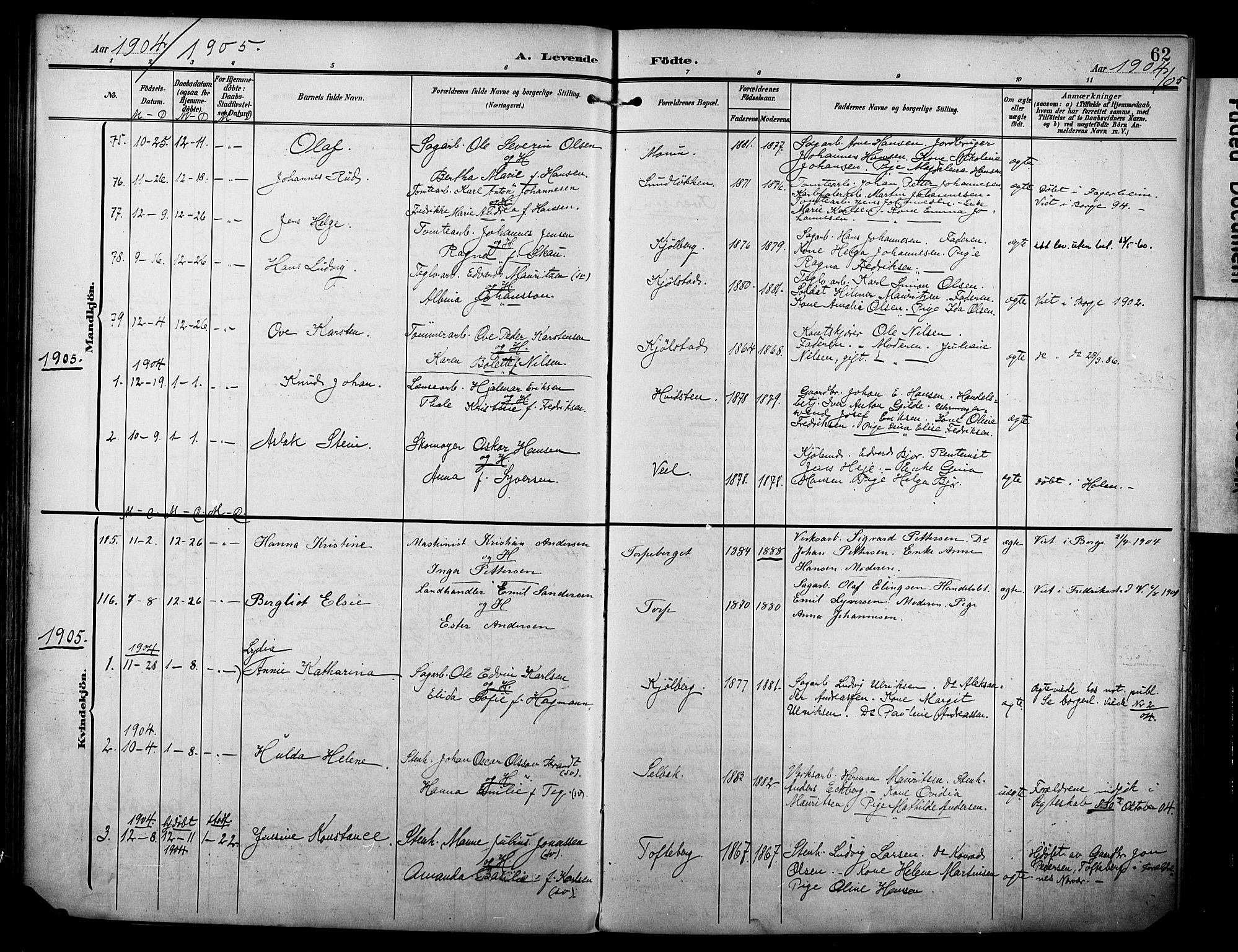 Borge prestekontor Kirkebøker, AV/SAO-A-10903/F/Fa/L0009: Ministerialbok nr. I 9, 1902-1911, s. 62