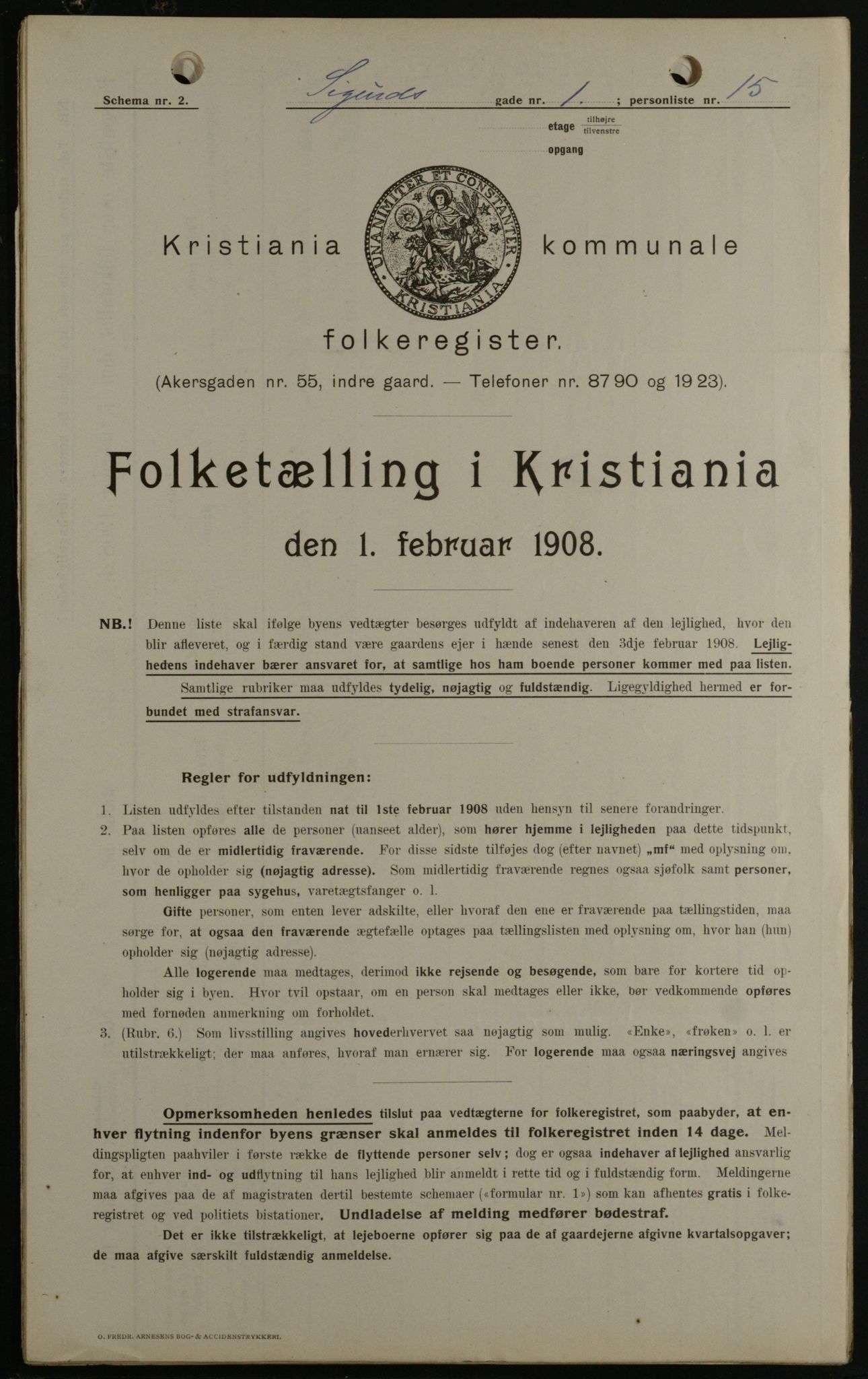 OBA, Kommunal folketelling 1.2.1908 for Kristiania kjøpstad, 1908, s. 85311