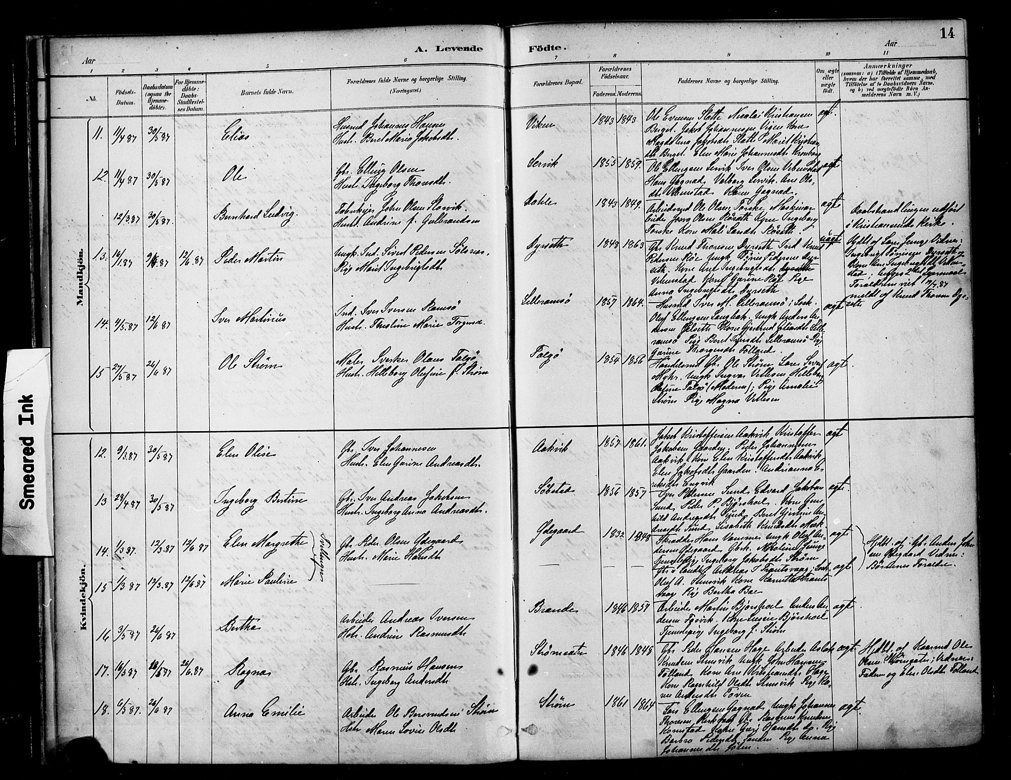 Ministerialprotokoller, klokkerbøker og fødselsregistre - Møre og Romsdal, SAT/A-1454/569/L0819: Ministerialbok nr. 569A05, 1885-1899, s. 14