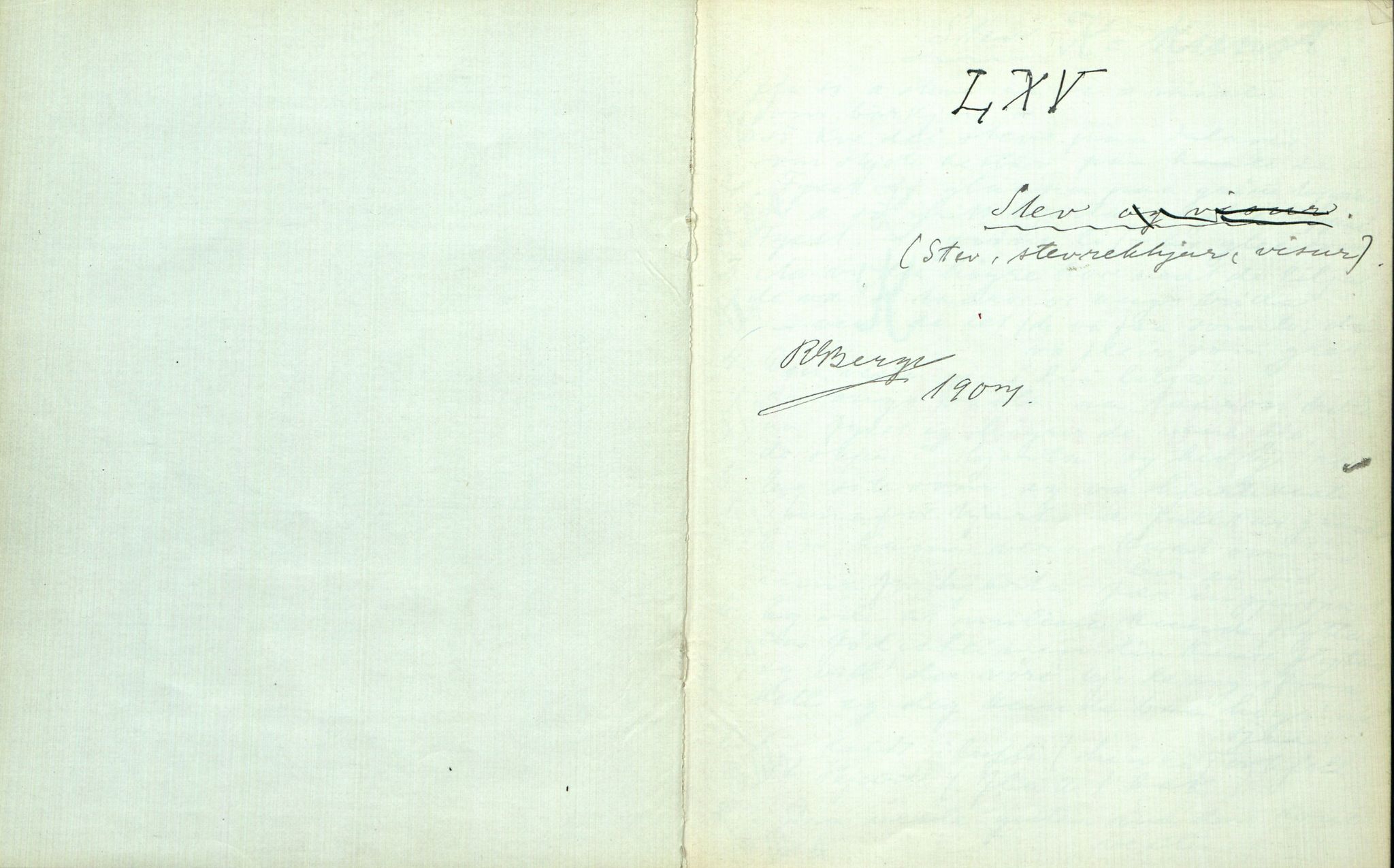 Rikard Berge, TEMU/TGM-A-1003/F/L0003/0005: 061-100 Innholdslister / 65 Stev (stev, stevrekkjur, visur), 1907, s. 1