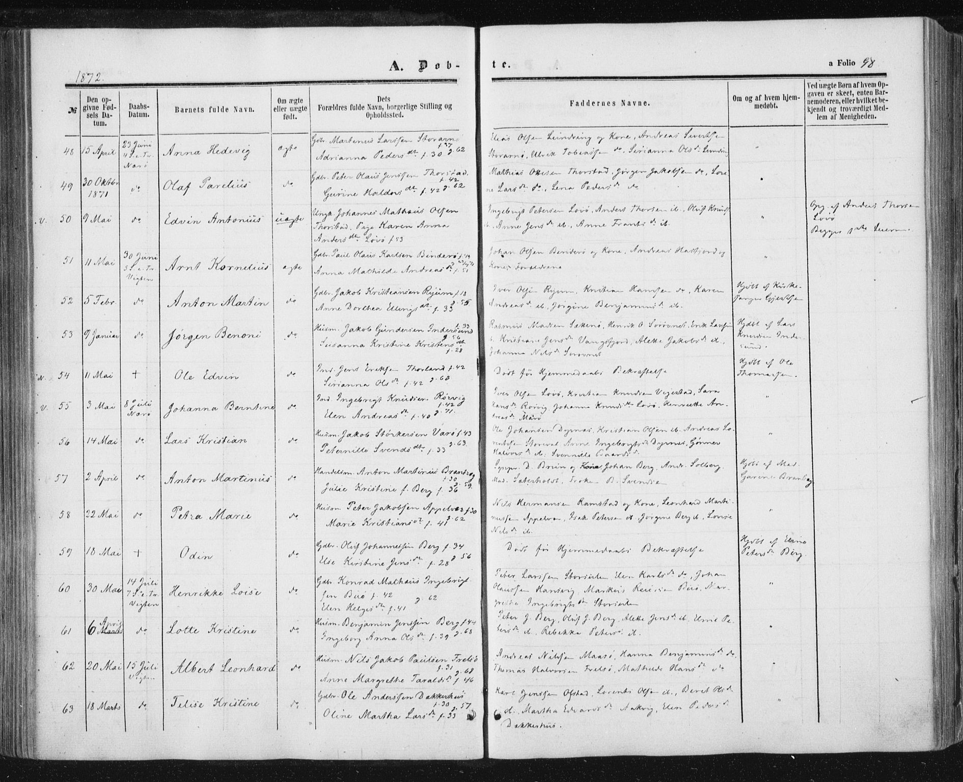 Ministerialprotokoller, klokkerbøker og fødselsregistre - Nord-Trøndelag, AV/SAT-A-1458/784/L0670: Ministerialbok nr. 784A05, 1860-1876, s. 98