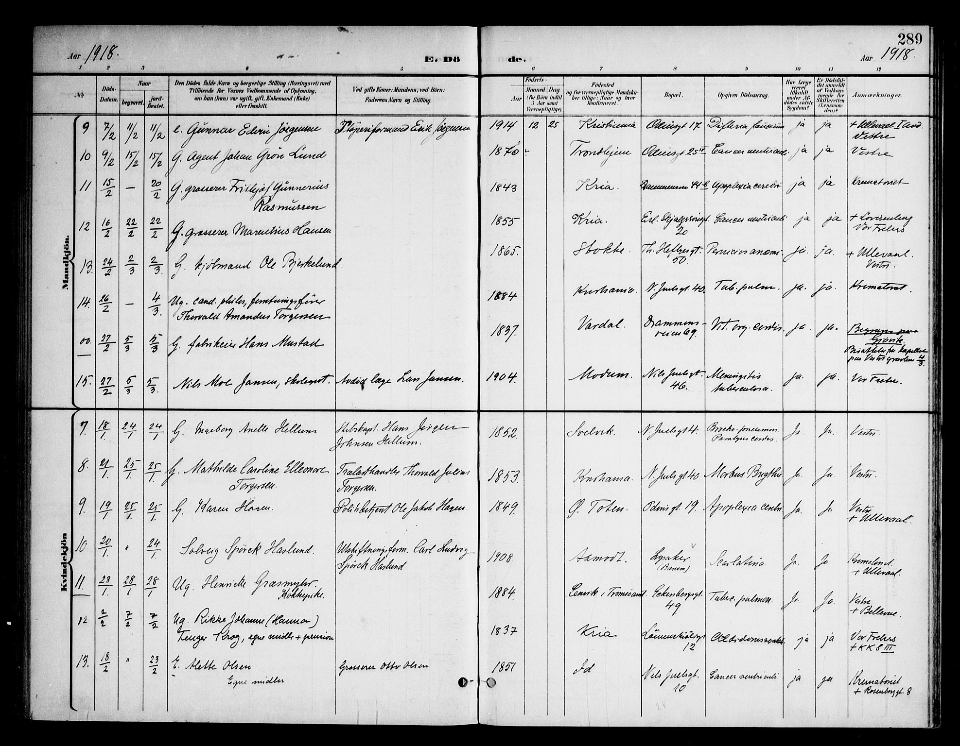 Frogner prestekontor Kirkebøker, AV/SAO-A-10886/F/Fa/L0004: Ministerialbok nr. 4, 1898-1921, s. 289