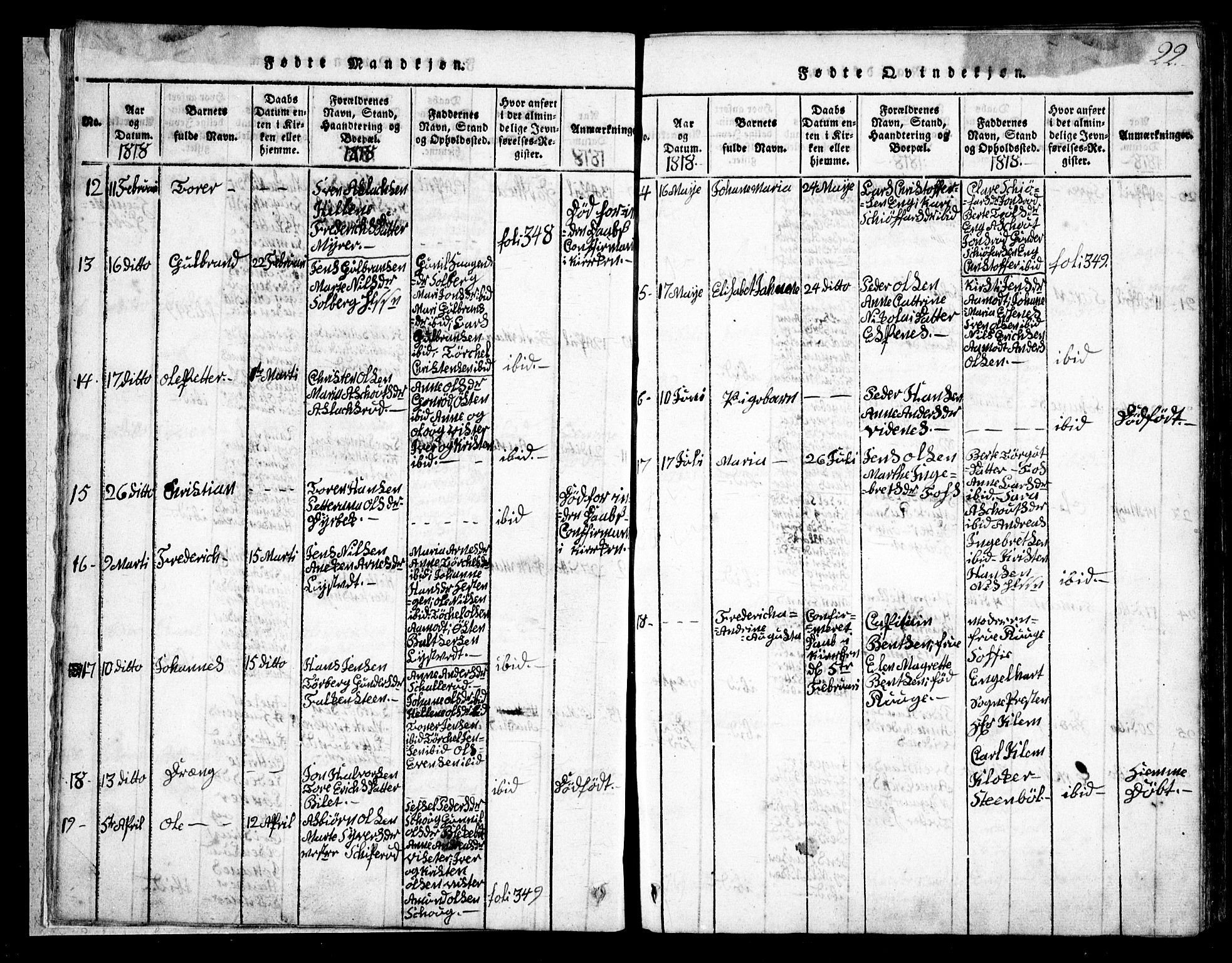Skiptvet prestekontor Kirkebøker, AV/SAO-A-20009/G/Ga/L0001: Klokkerbok nr. 1, 1815-1838, s. 22