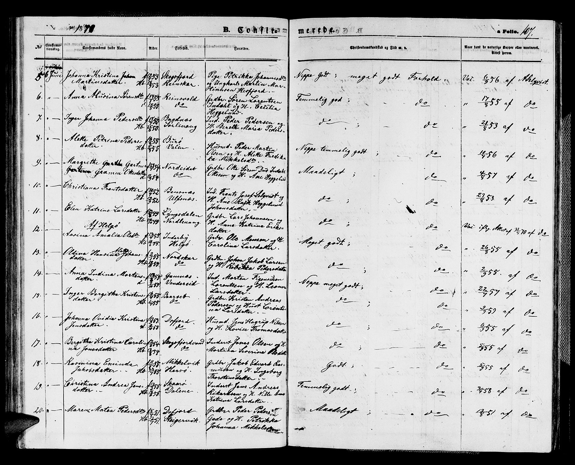 Karlsøy sokneprestembete, AV/SATØ-S-1299/H/Ha/Hab/L0003klokker: Klokkerbok nr. 3, 1862-1877, s. 107