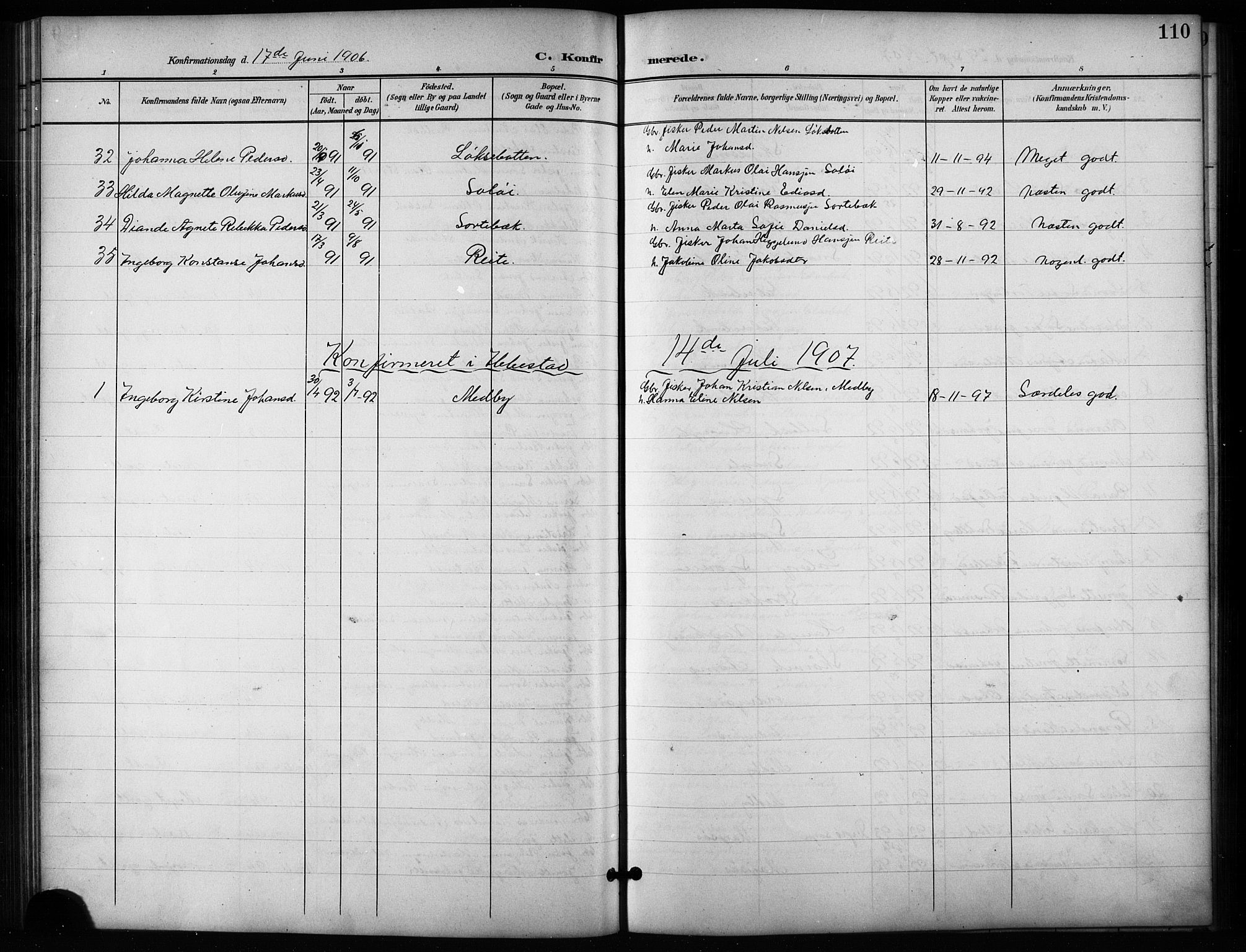 Salangen sokneprestembete, SATØ/S-1324/H/Ha/L0004klokker: Klokkerbok nr. 4, 1900-1924, s. 110