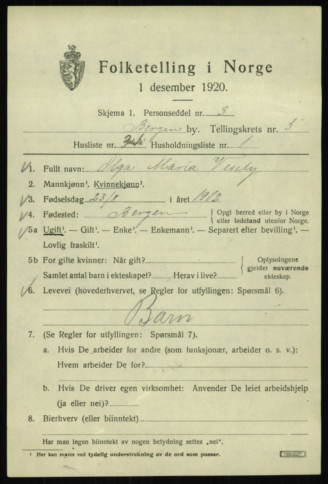 SAB, Folketelling 1920 for 1301 Bergen kjøpstad, 1920, s. 66024