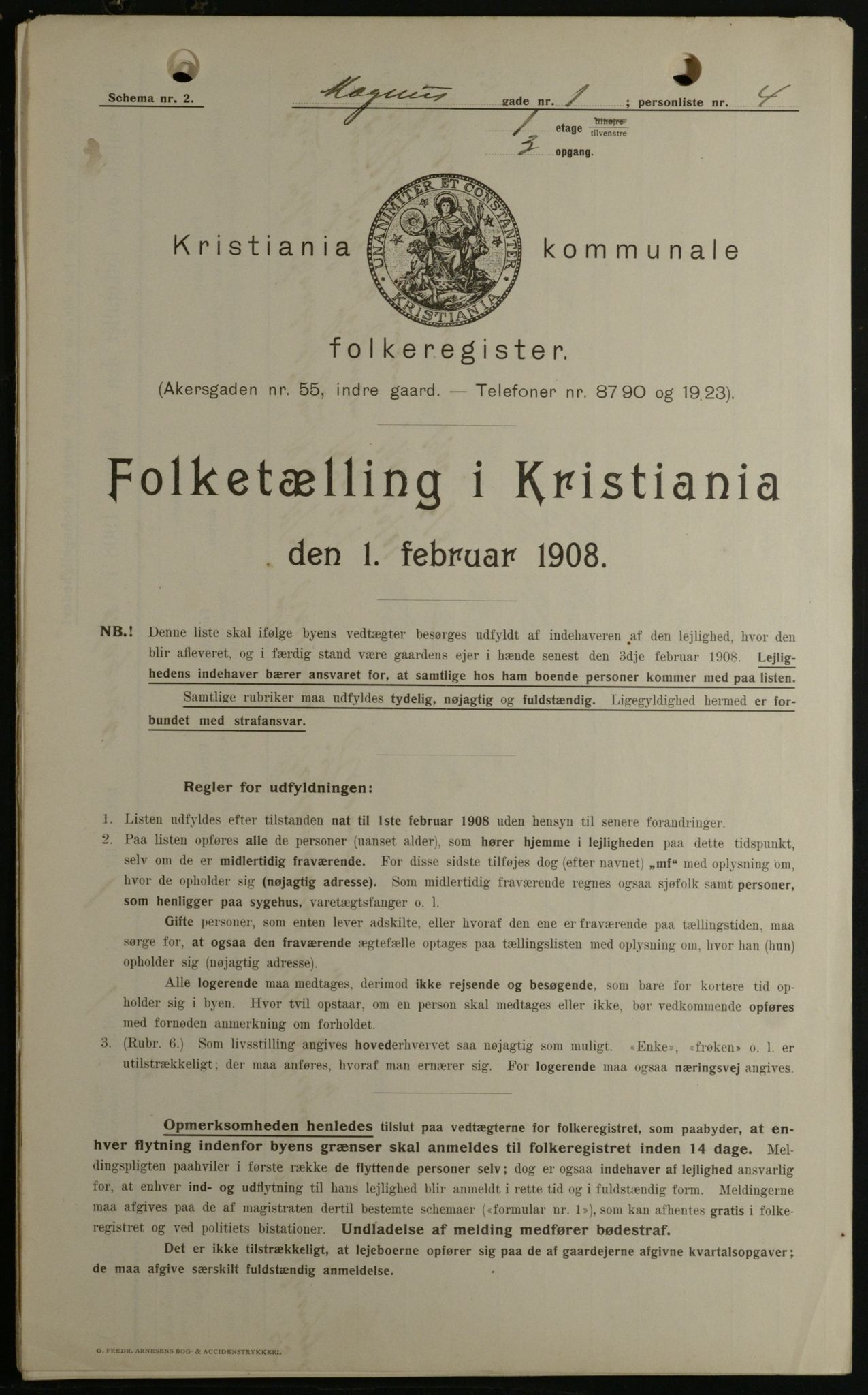OBA, Kommunal folketelling 1.2.1908 for Kristiania kjøpstad, 1908, s. 53000