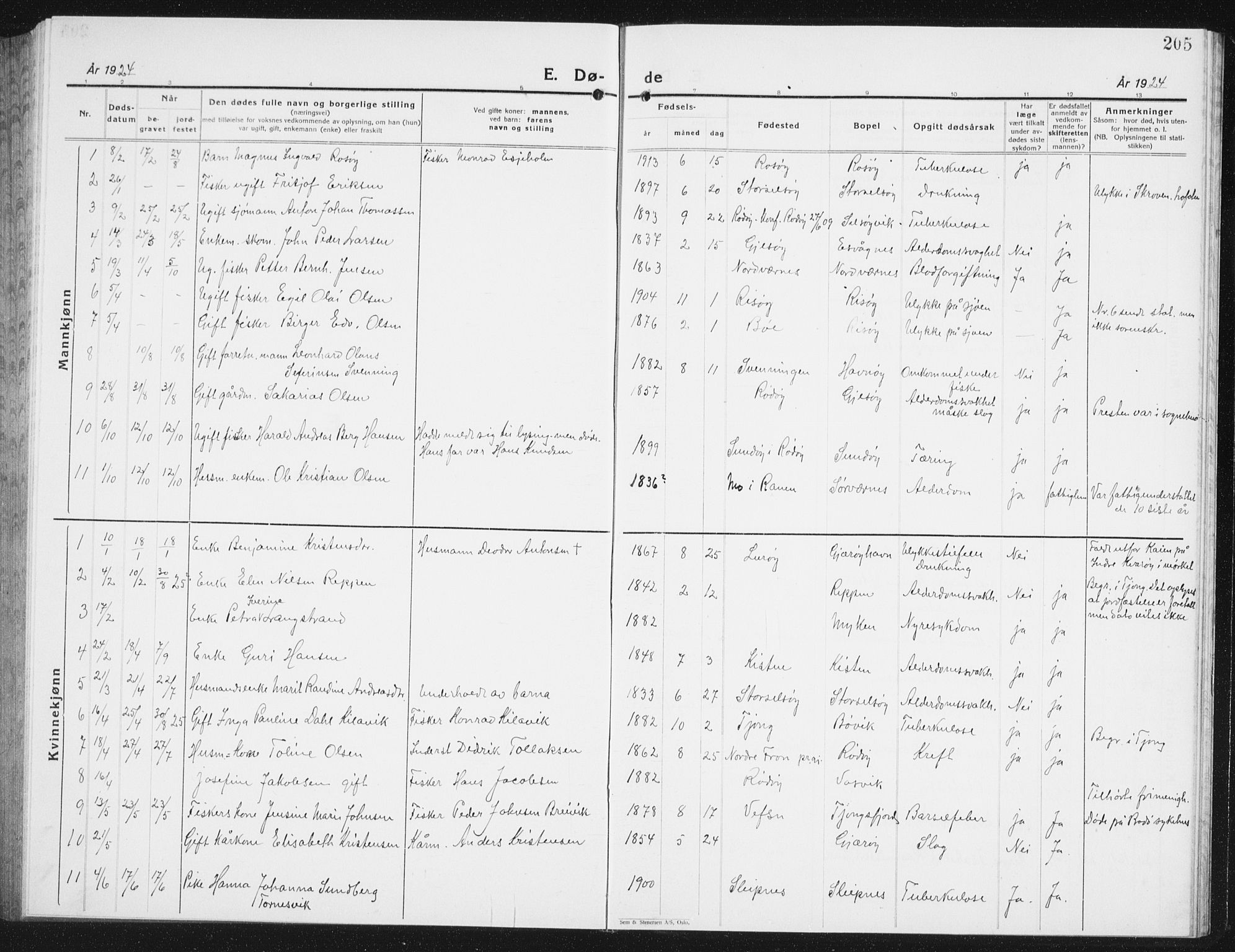 Ministerialprotokoller, klokkerbøker og fødselsregistre - Nordland, AV/SAT-A-1459/841/L0622: Klokkerbok nr. 841C06, 1924-1942, s. 205