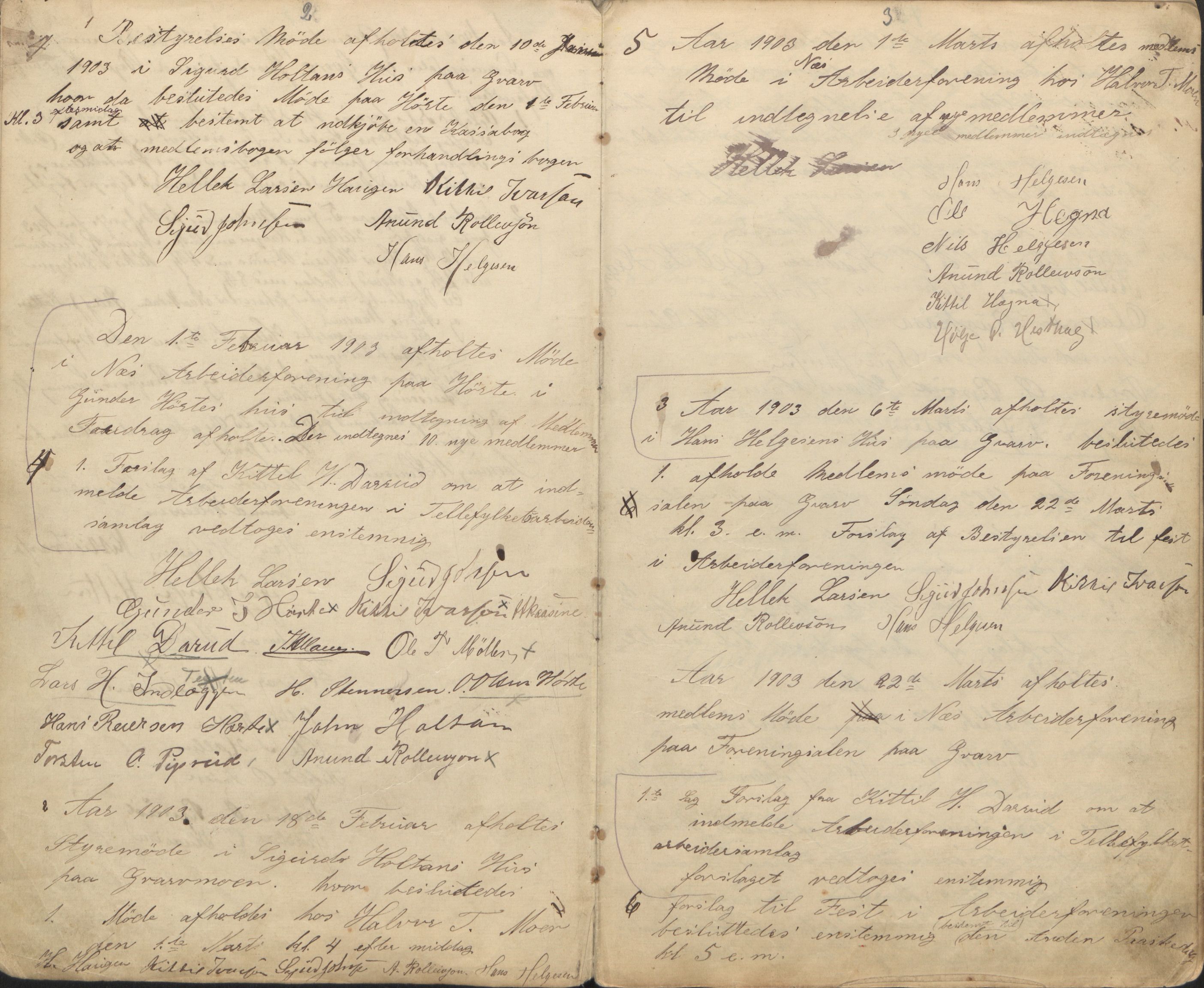 Nes arbeiderforenings arkiv, AAT/AAT-822002/A/L0001: Møtebok, 1902-1923