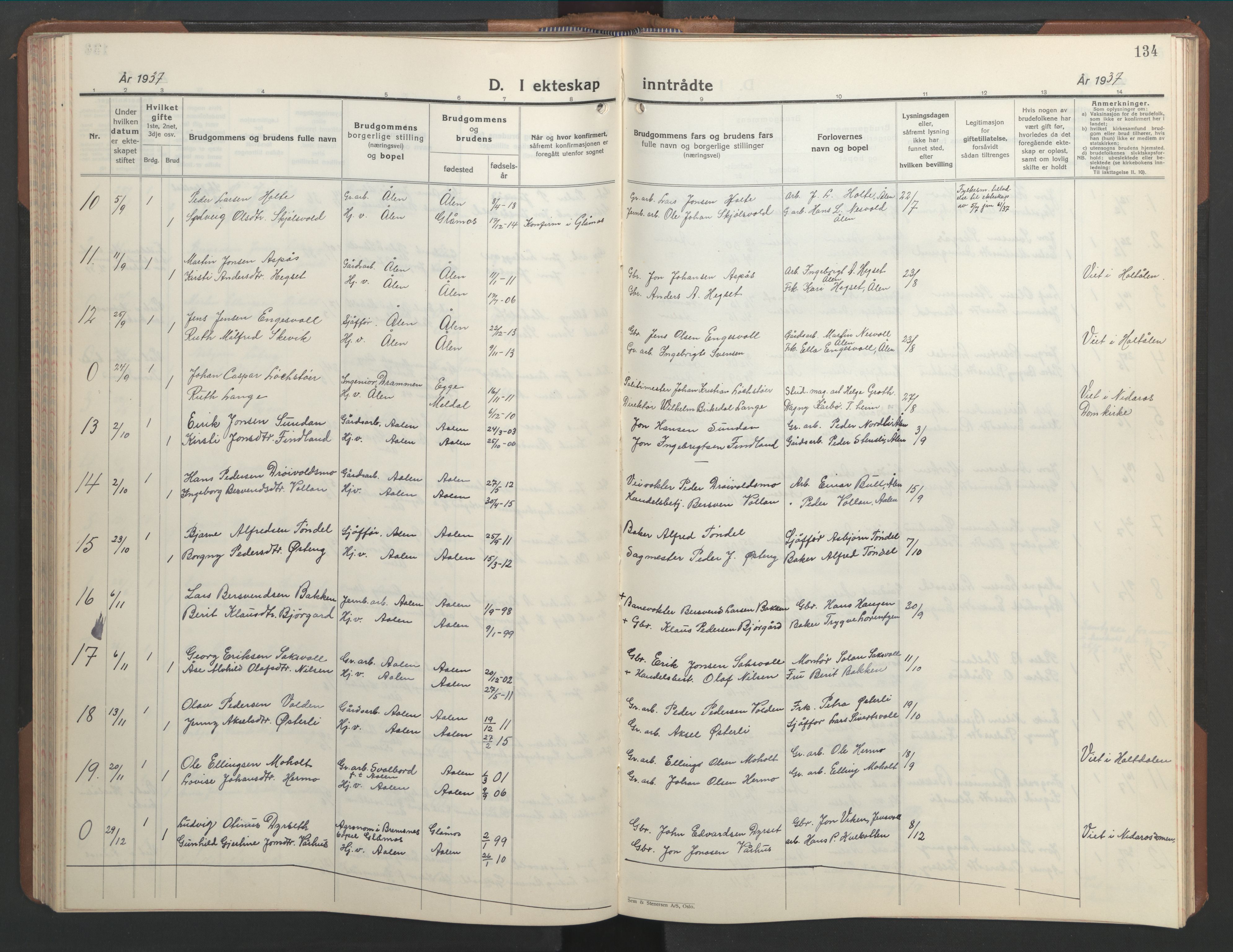 Ministerialprotokoller, klokkerbøker og fødselsregistre - Sør-Trøndelag, AV/SAT-A-1456/686/L0986: Klokkerbok nr. 686C02, 1933-1950, s. 134