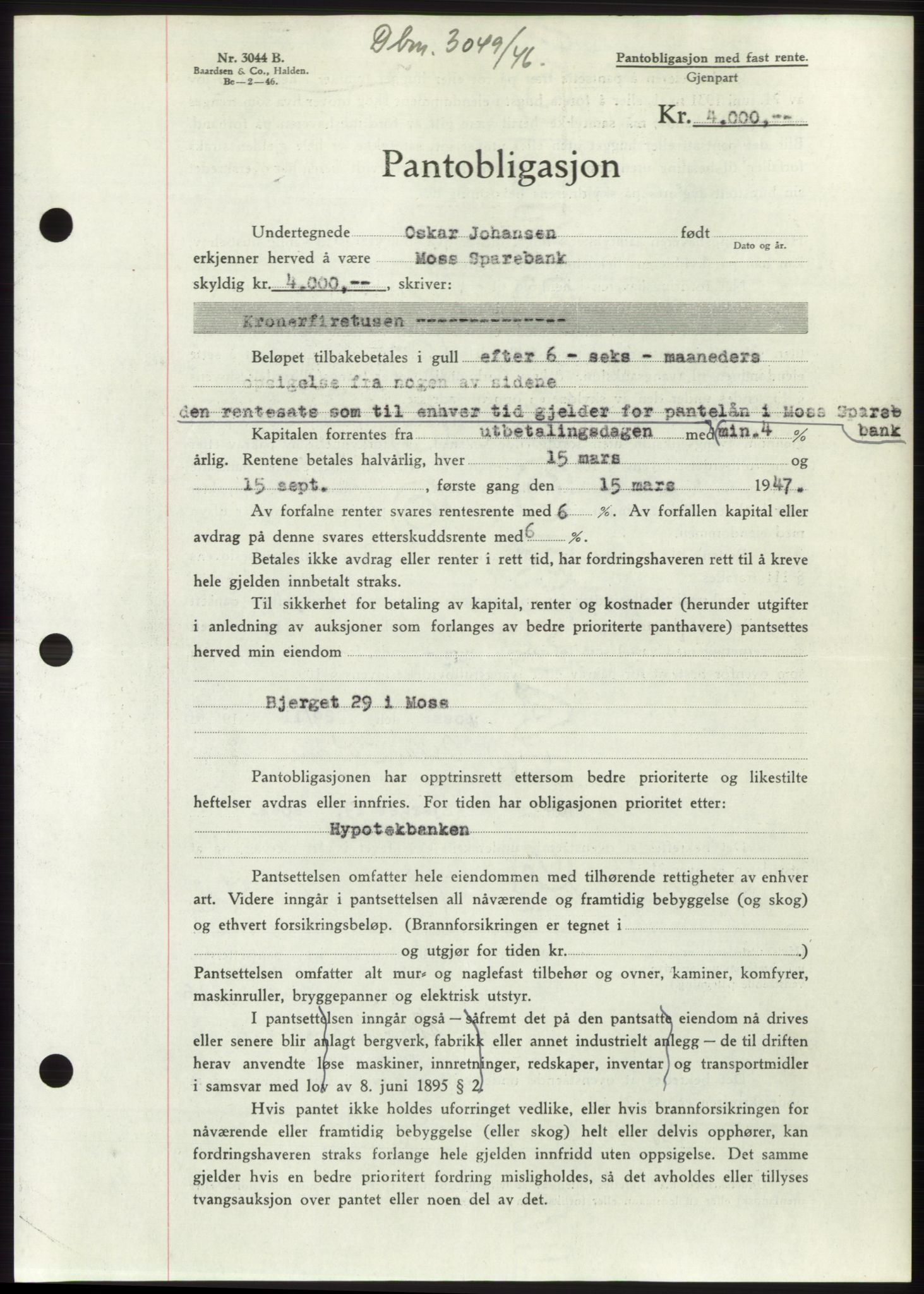 Moss sorenskriveri, SAO/A-10168: Pantebok nr. B16, 1946-1947, Dagboknr: 3049/1946