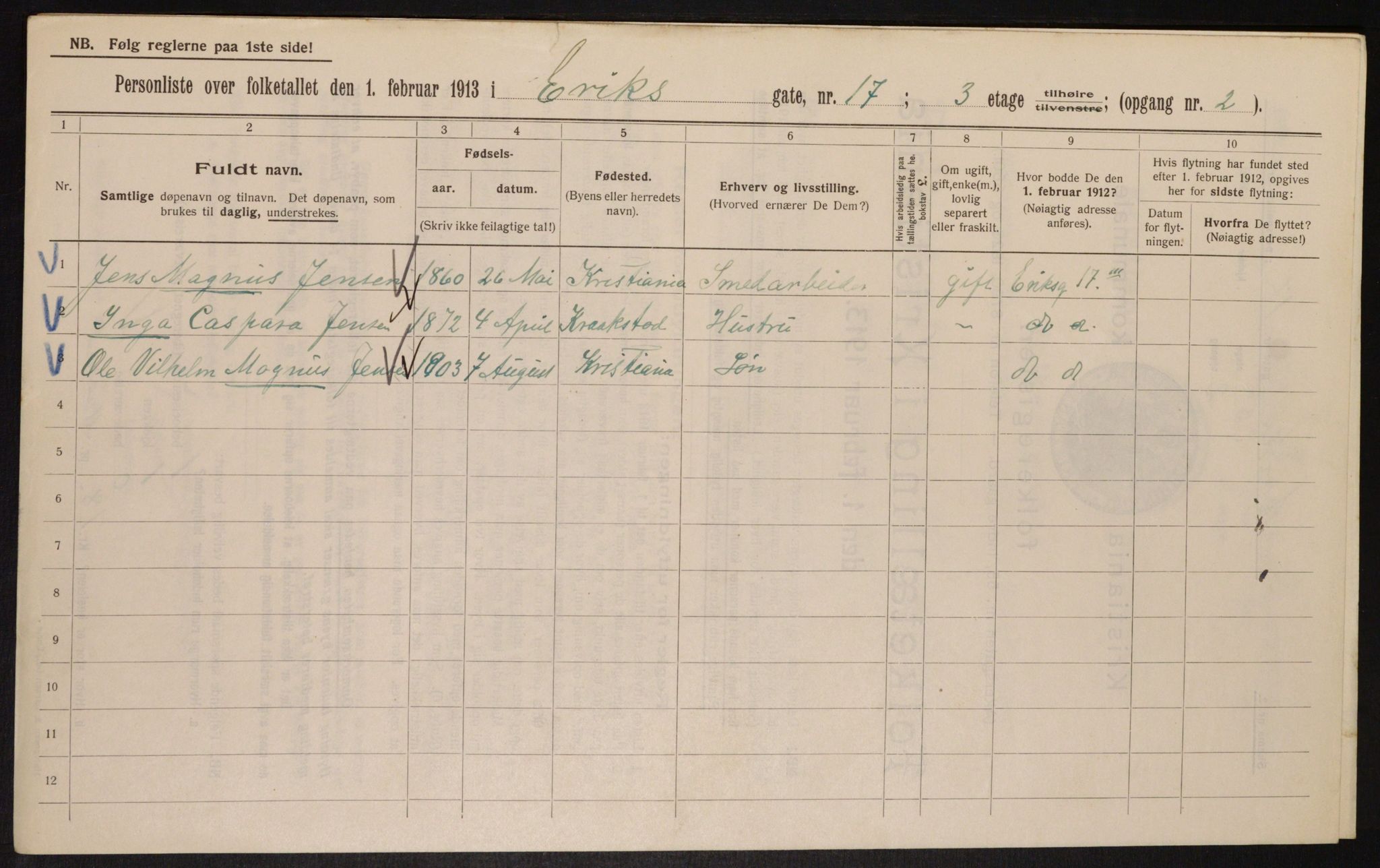 OBA, Kommunal folketelling 1.2.1913 for Kristiania, 1913, s. 20189