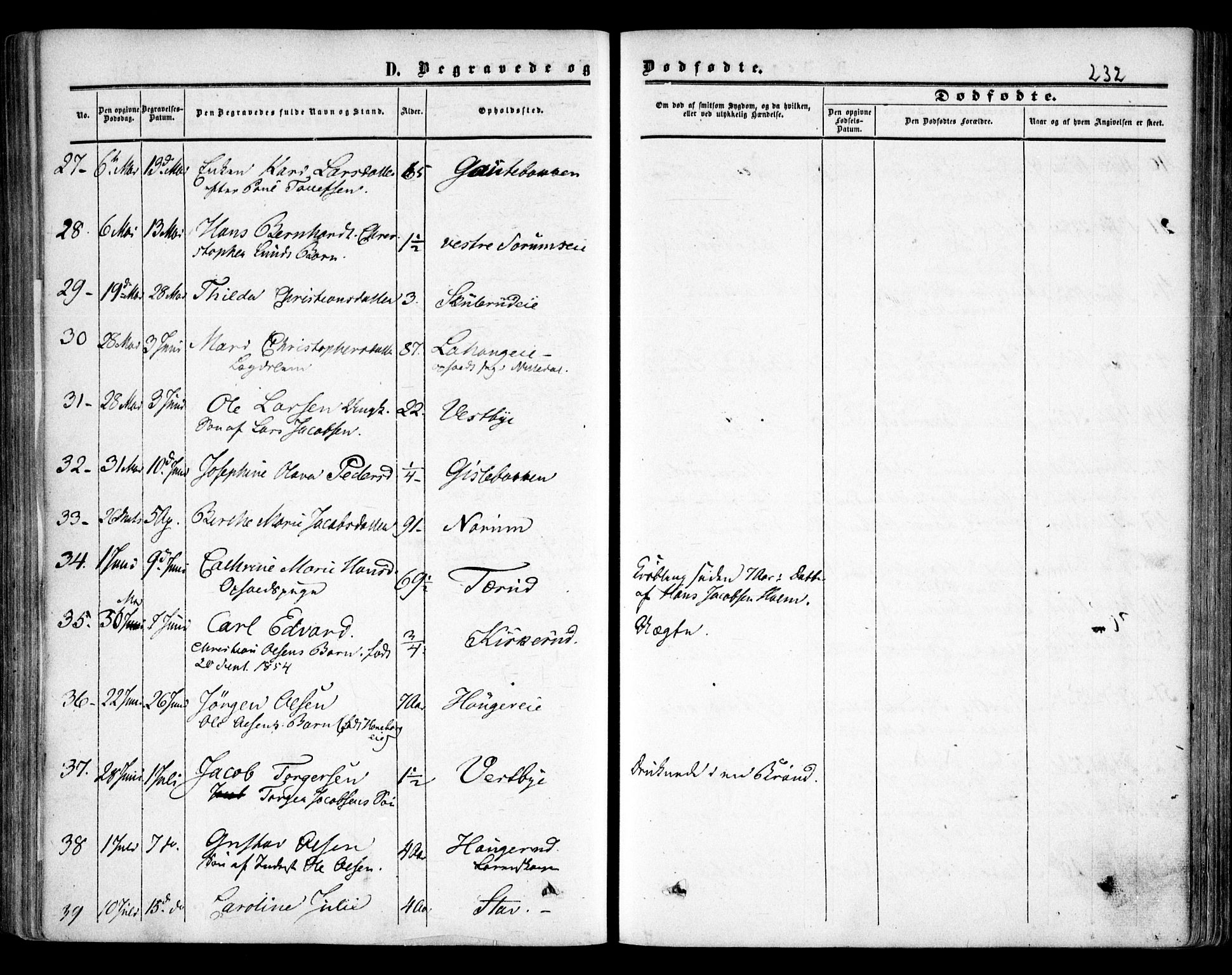 Skedsmo prestekontor Kirkebøker, SAO/A-10033a/F/Fa/L0010: Ministerialbok nr. I 10, 1854-1865, s. 232