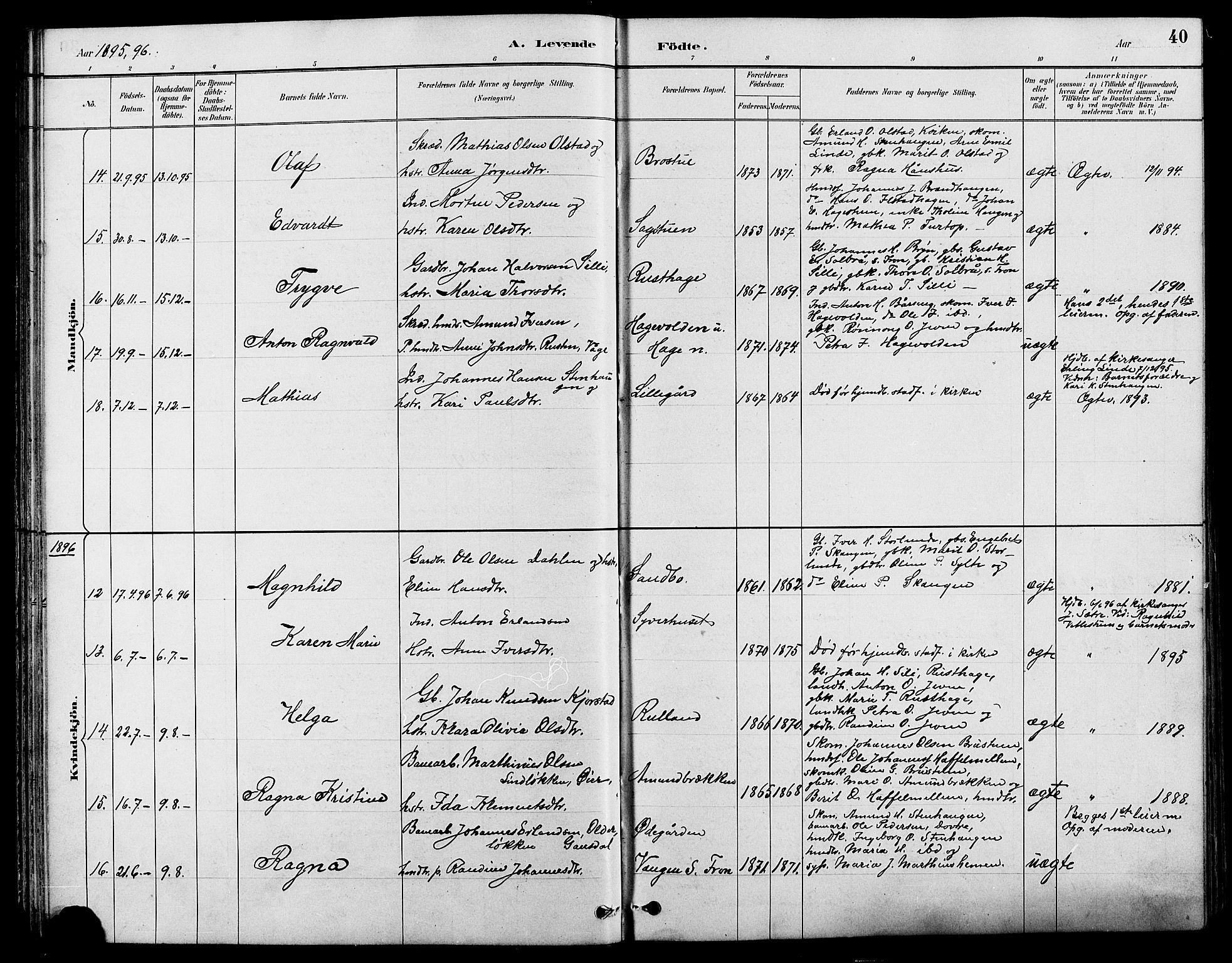 Nord-Fron prestekontor, AV/SAH-PREST-080/H/Ha/Hab/L0004: Klokkerbok nr. 4, 1884-1914, s. 40