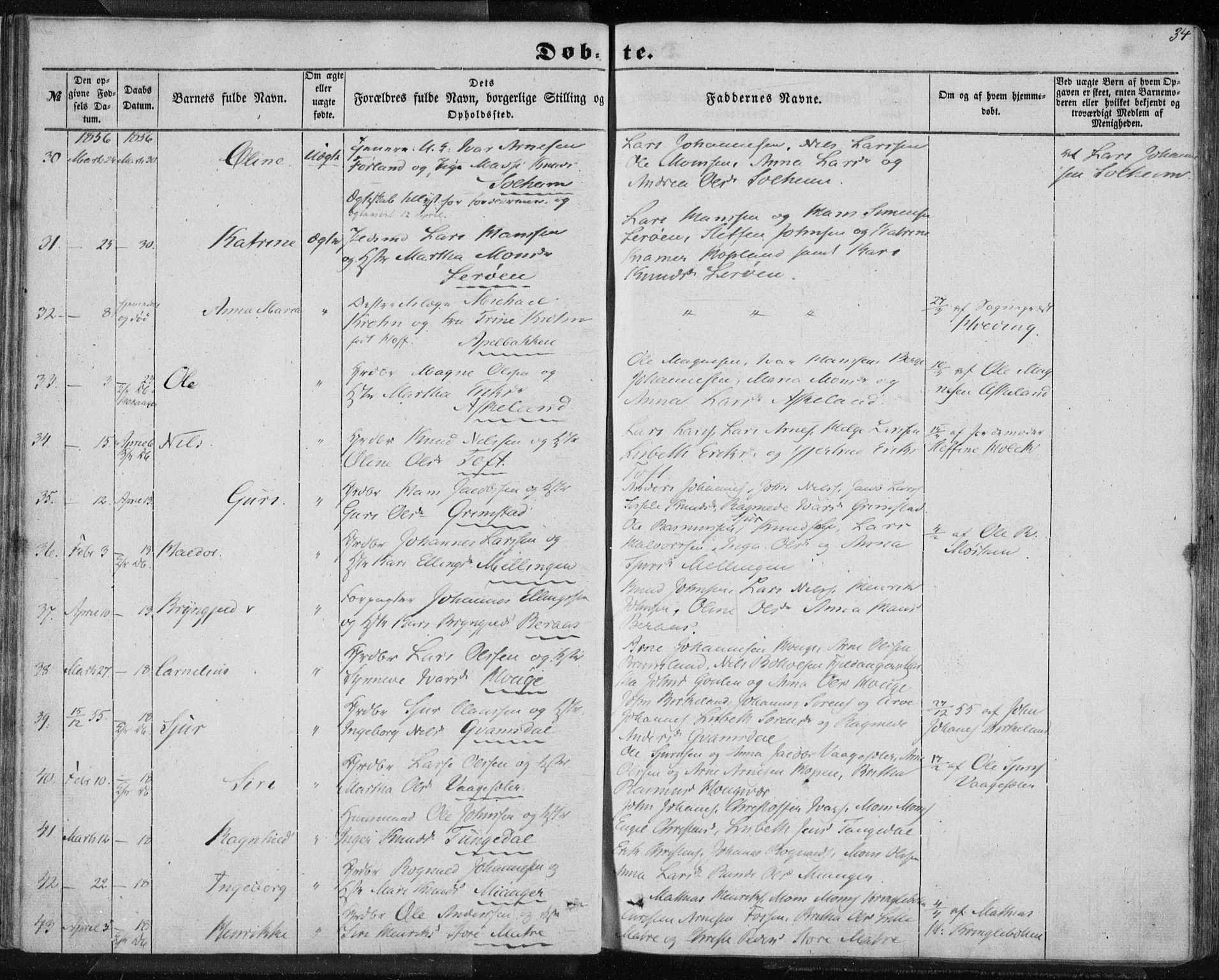 Lindås Sokneprestembete, AV/SAB-A-76701/H/Haa/Haaa/L0011: Ministerialbok nr. A 11, 1854-1869, s. 34