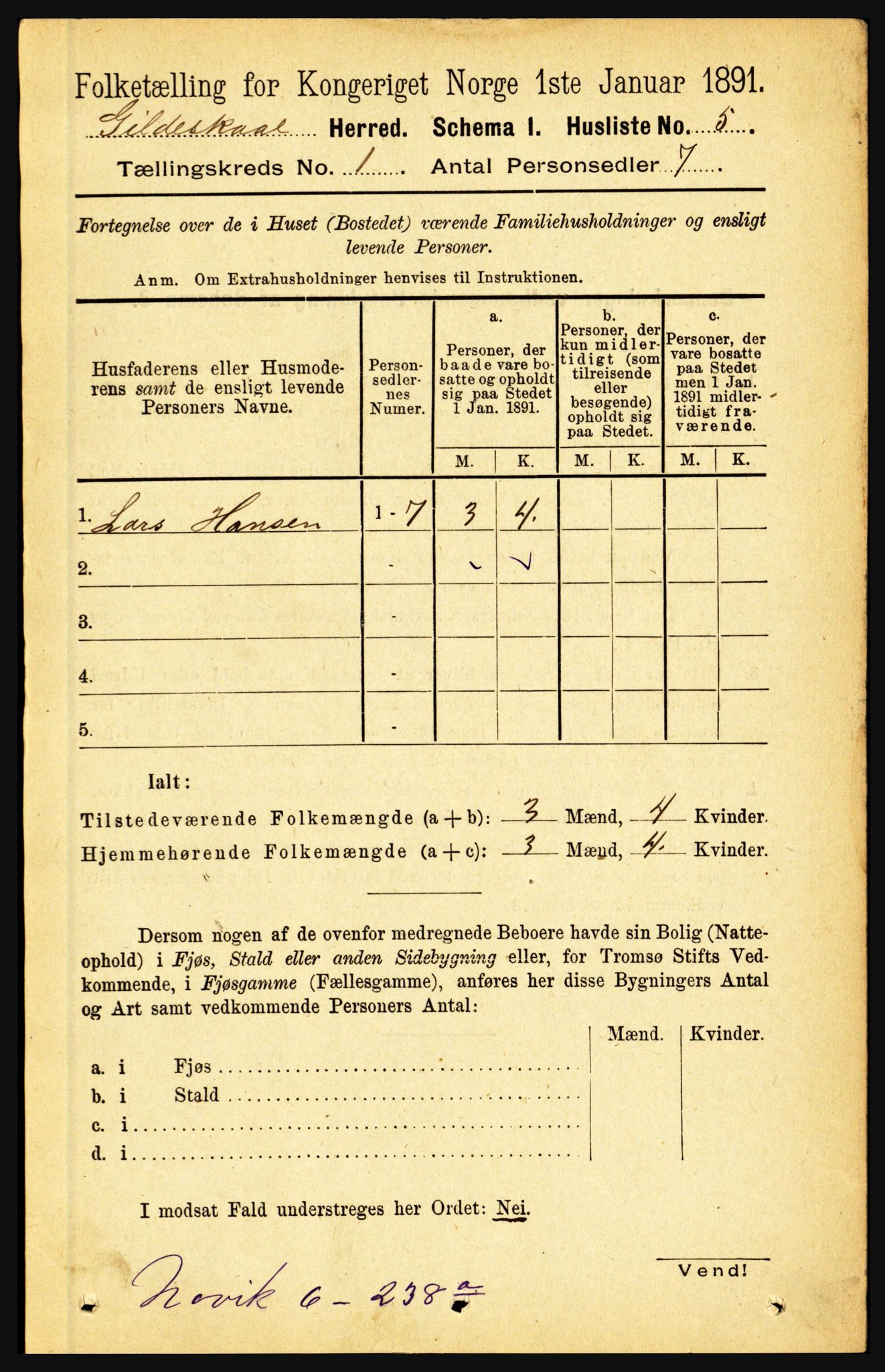 RA, Folketelling 1891 for 1838 Gildeskål herred, 1891, s. 41