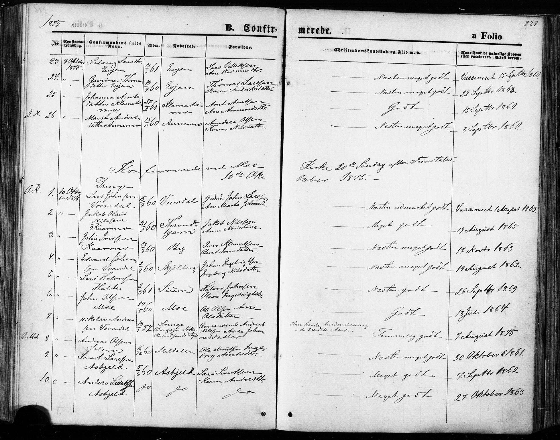 Ministerialprotokoller, klokkerbøker og fødselsregistre - Sør-Trøndelag, SAT/A-1456/668/L0807: Ministerialbok nr. 668A07, 1870-1880, s. 227