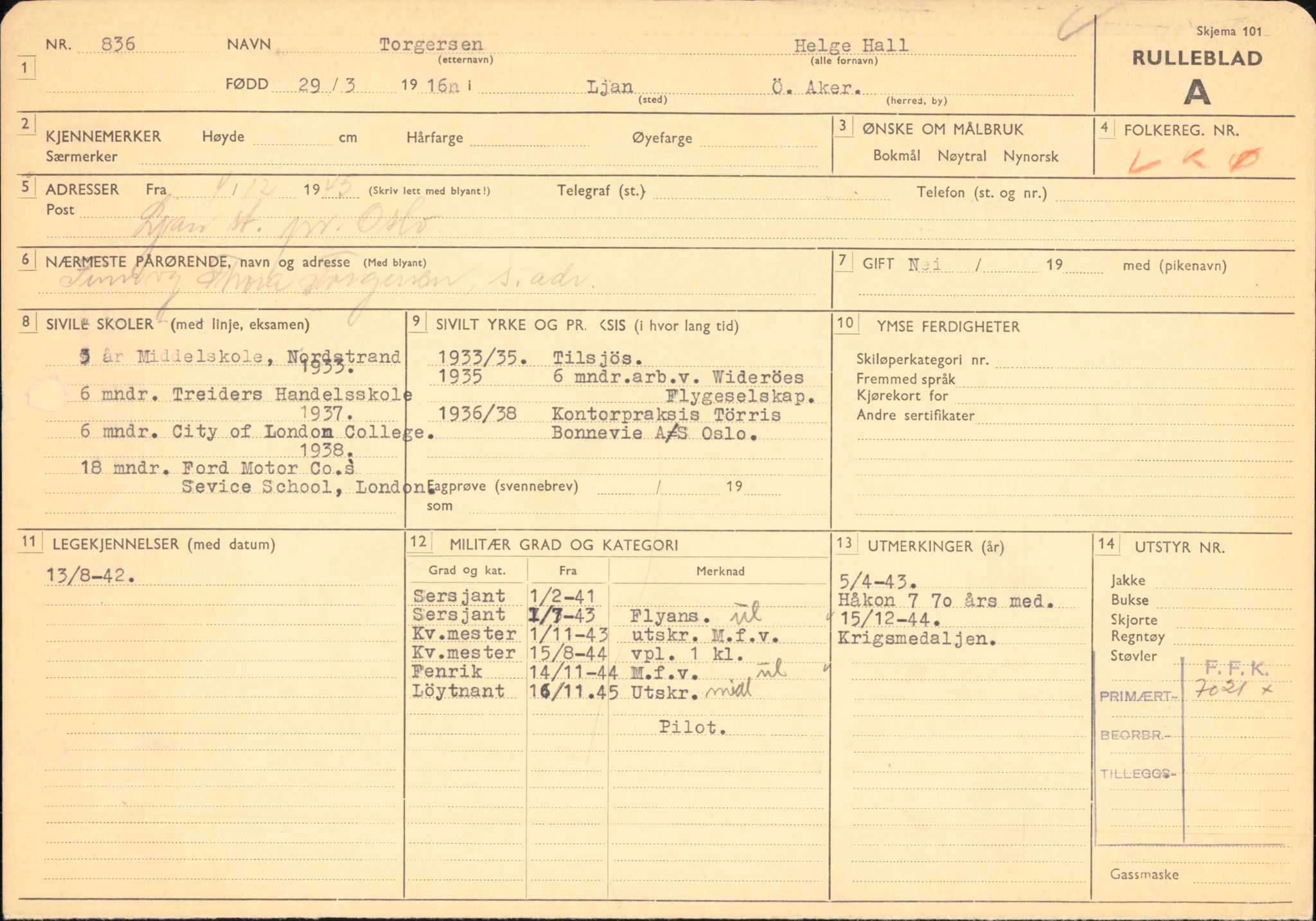 Forsvaret, Forsvarets overkommando/Luftforsvarsstaben, AV/RA-RAFA-4079/P/Pa/L0048: Personellpapirer, 1916, s. 246