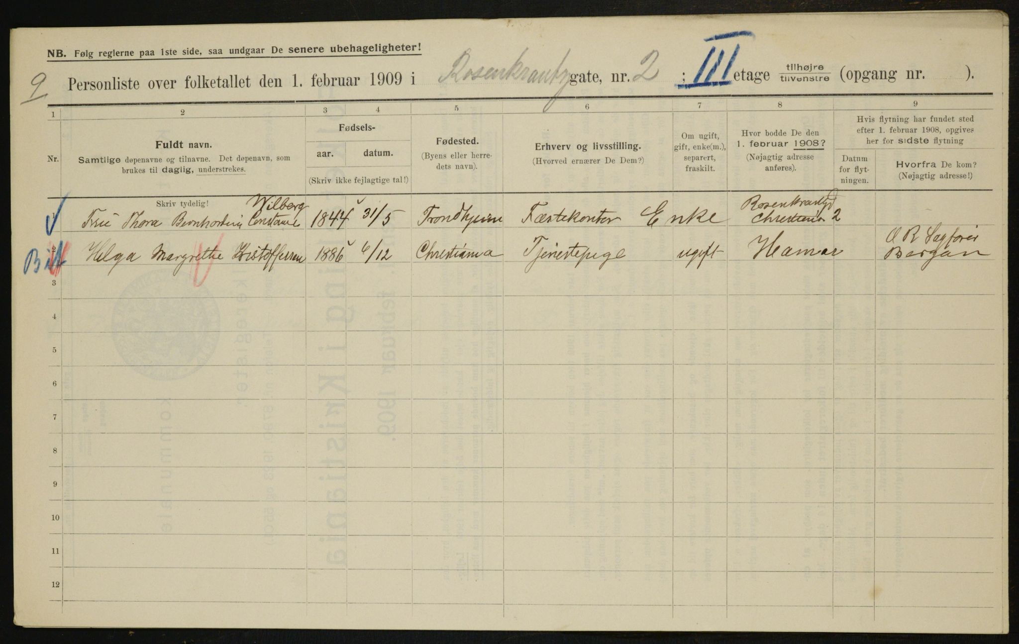 OBA, Kommunal folketelling 1.2.1909 for Kristiania kjøpstad, 1909, s. 75972