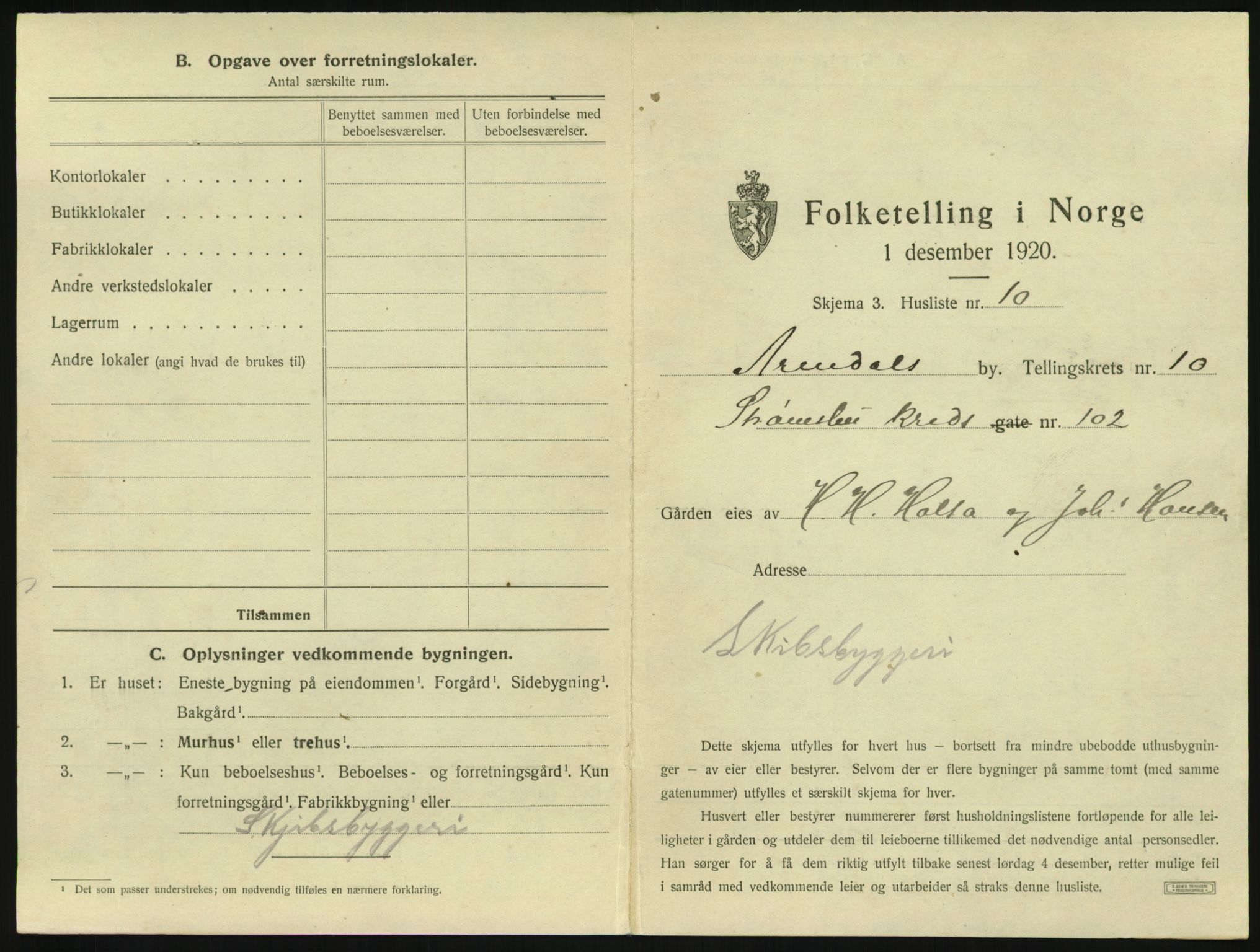 SAK, Folketelling 1920 for 0903 Arendal kjøpstad, 1920, s. 1306