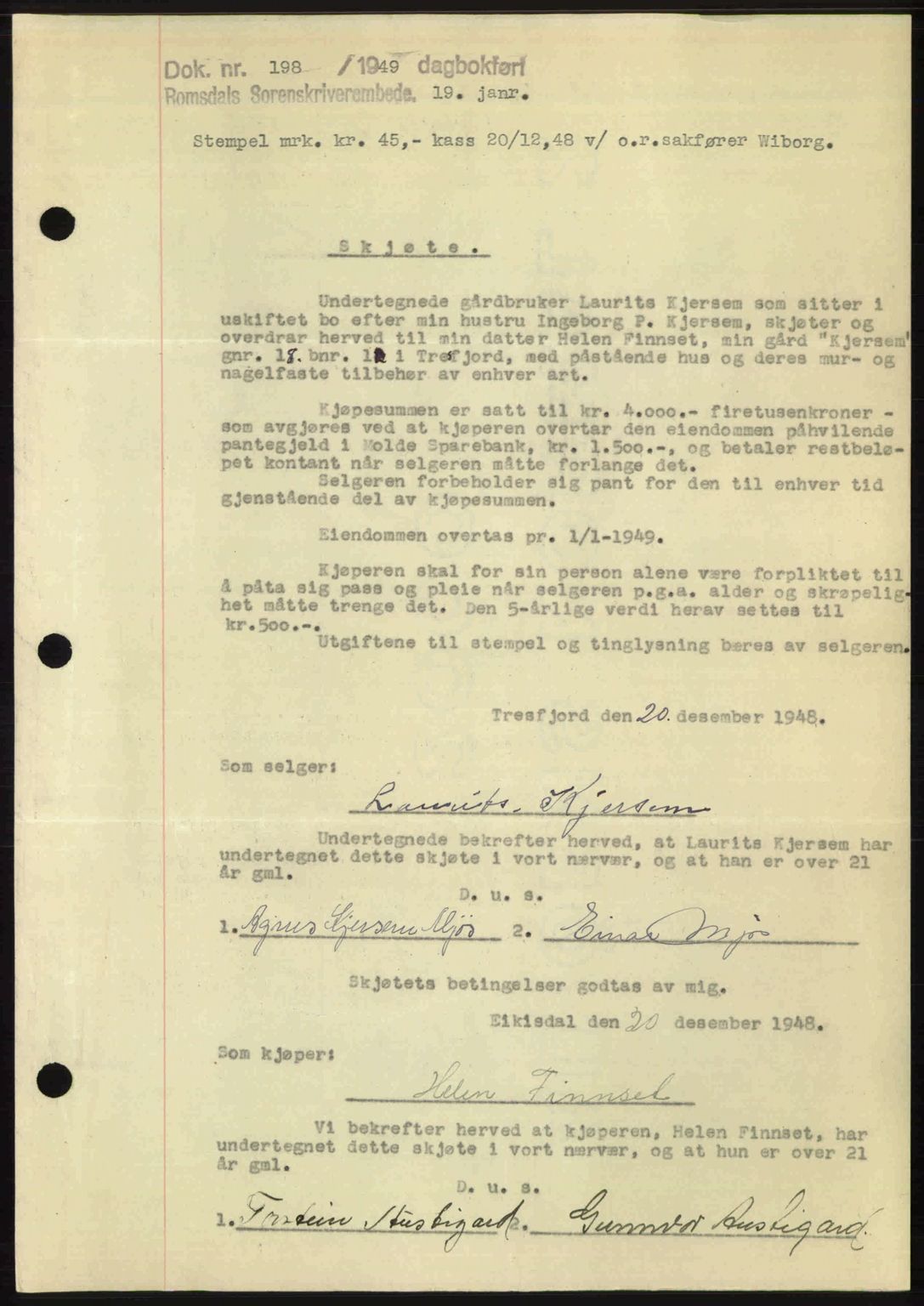 Romsdal sorenskriveri, AV/SAT-A-4149/1/2/2C: Pantebok nr. A28, 1948-1949, Dagboknr: 198/1949