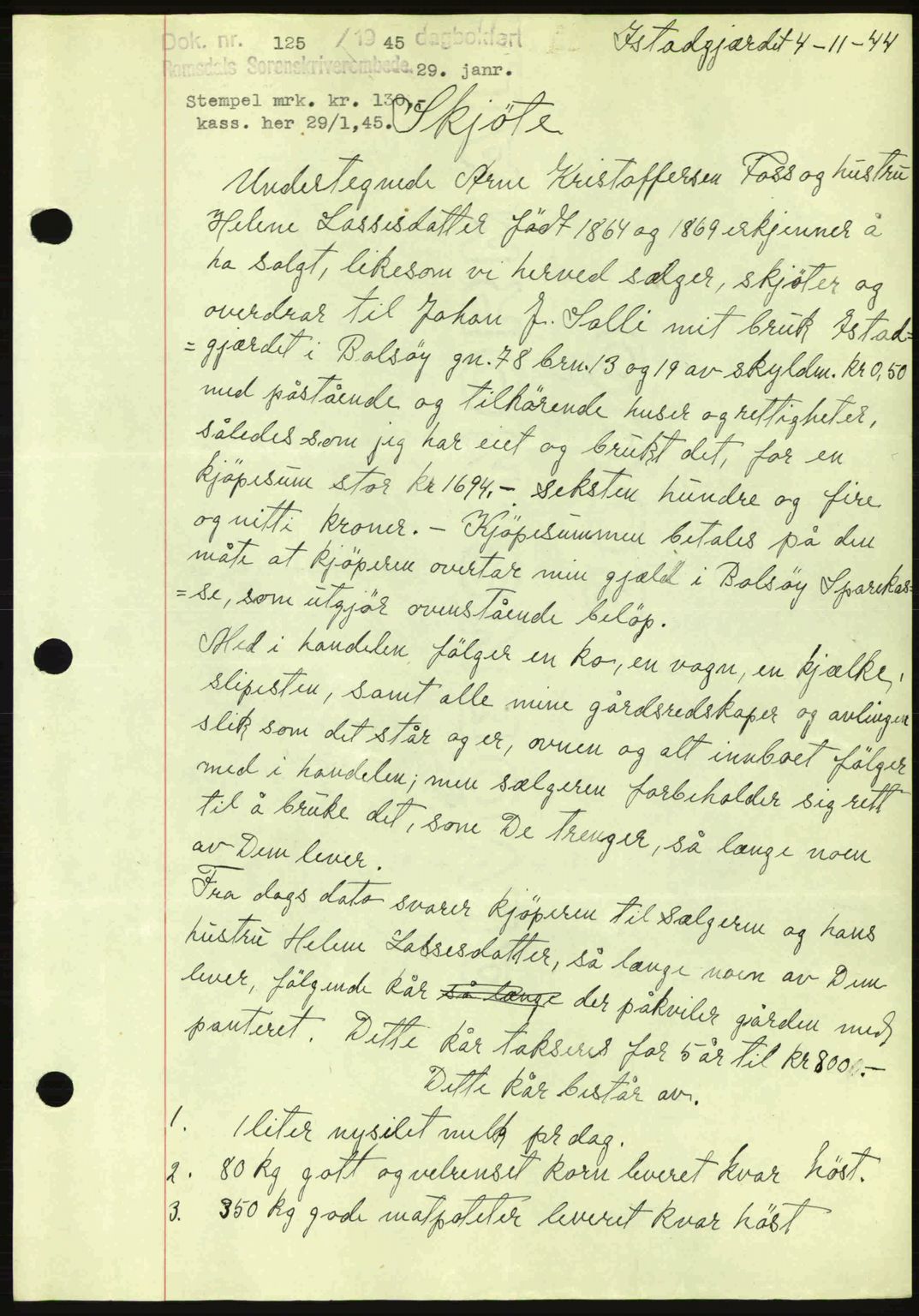 Romsdal sorenskriveri, SAT/A-4149/1/2/2C: Pantebok nr. A17, 1944-1945, Dagboknr: 125/1945